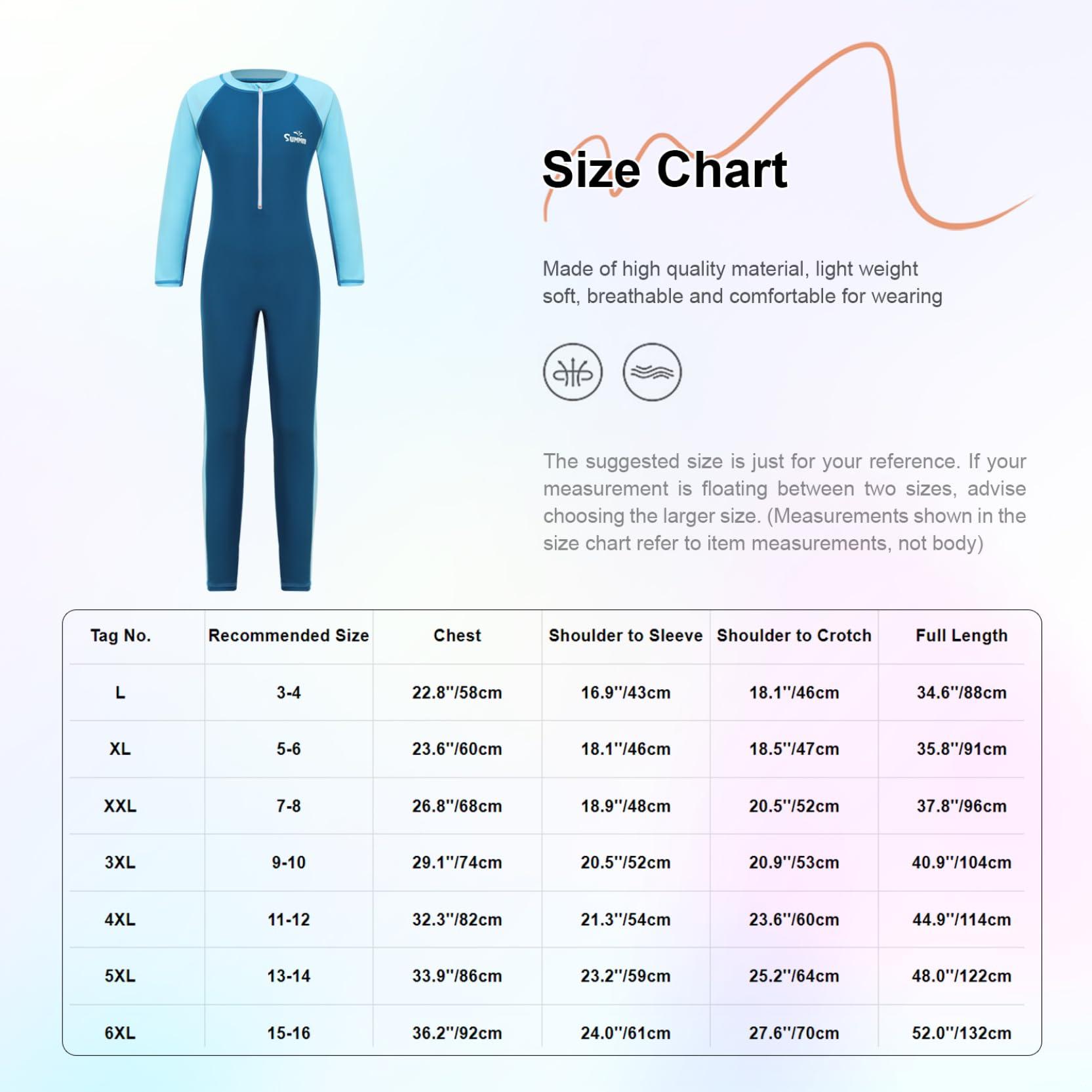 Nikiikoo Nikiikoo Kids Boys Girls One Piece Swimsuit Full Body Surfing Wetsuit Long Sleeve Rash Guard Swimwear Sunsuit Navy 15-16 Years