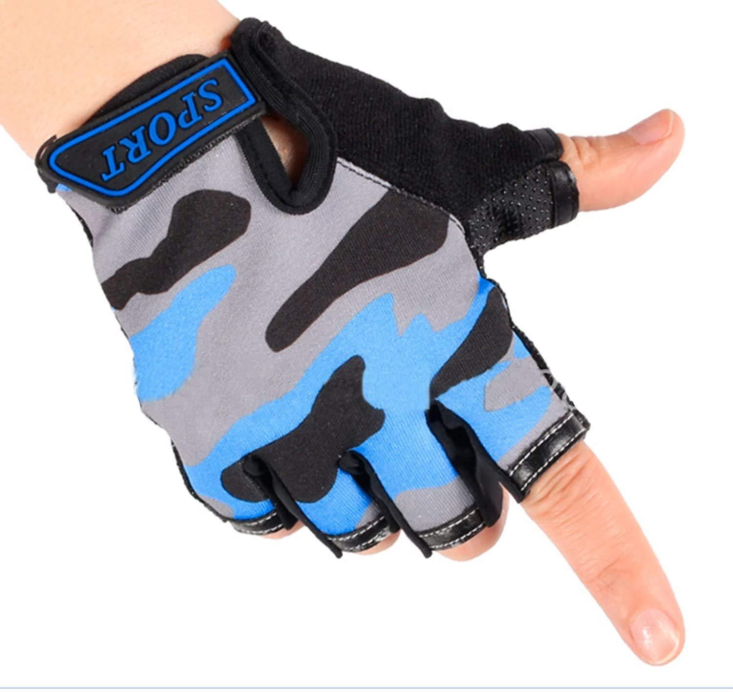 RUIXIB Children Half Finger Cycling Gloves Breathable UV Protection Fingerless Gloves Non-Slip Gel Bicycle Bike Riding Roller Skating Climbing Short Gloves Shock-Absorbing MTB Exercise Outdoor Sport Gloves