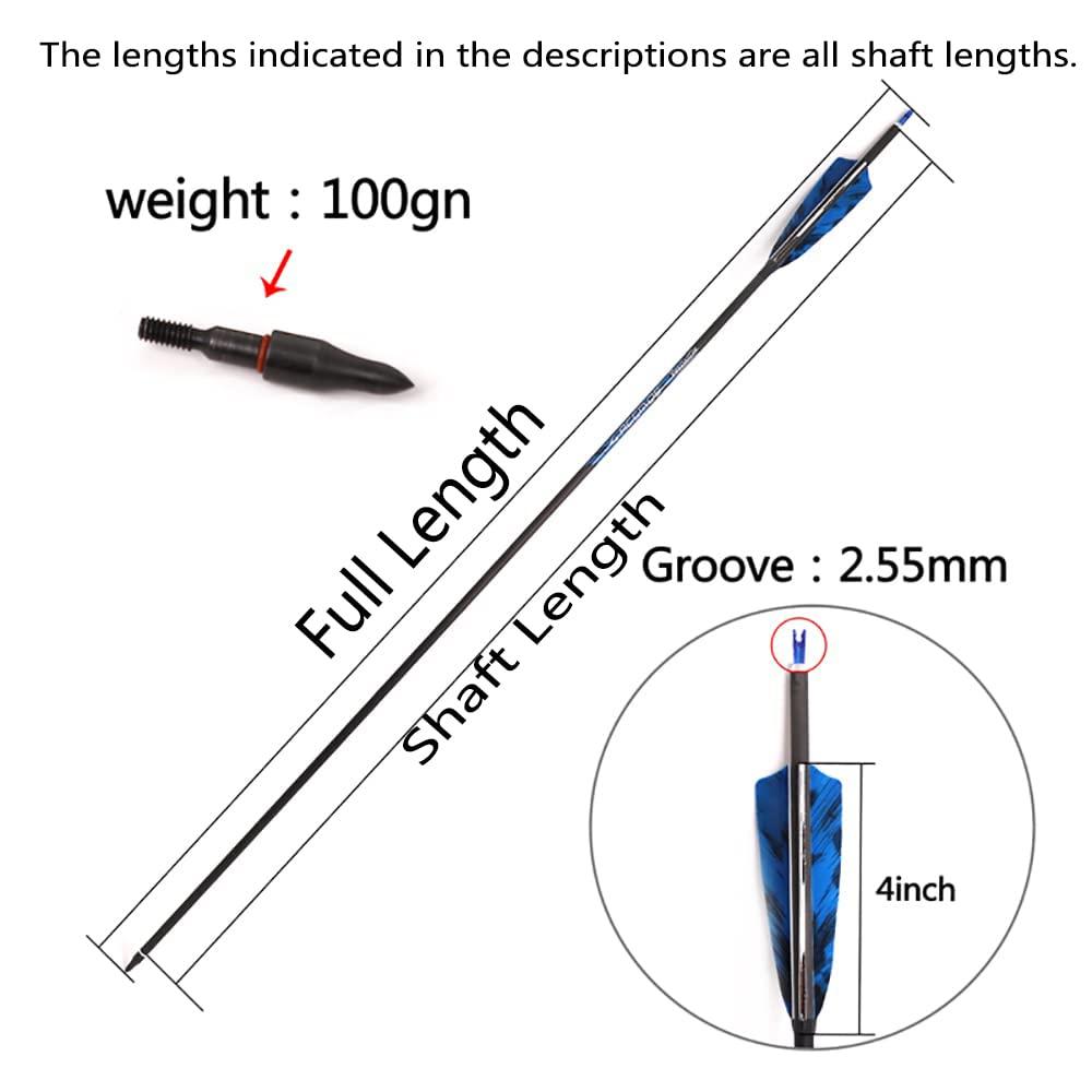 ACCMOS 500-Spine Arrow 30-Inch Arrow Target Practice Arrow Hunting Arrow Carbon Arrows Compound Bow Recurve Bow Adult Youth Archery Indoor Outdoor Shooting Bullet Field Tip 18pc Style2