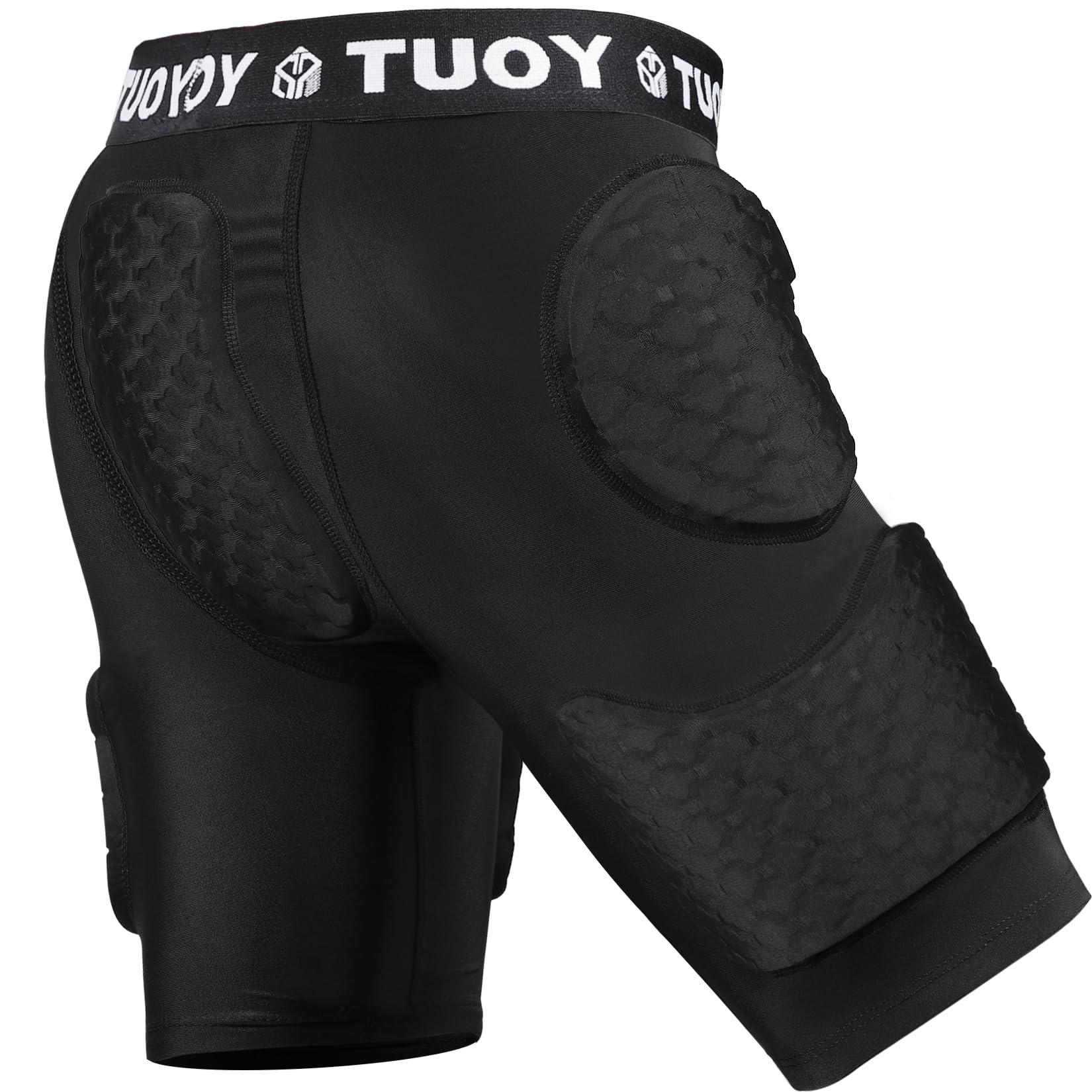Dialudon Dialudon Football Girdle Adult Padded Compression Shorts 5-Pads Girdle Hip and Thigh Protector for Baseball Football Basketball Black