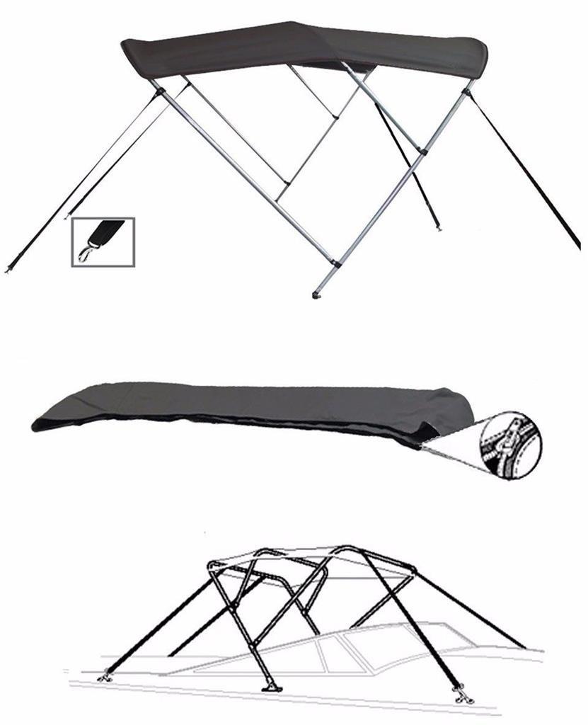 STOPBYUS STOPBYUS 7.6 oz Charcoal Grey 3 Bow Round Tube Boat Bimini TOP Sunshade Compatible for Tracker/BASS Tracker/SUNTRACKER Nitro Z20 SC W/Z-PRO Package W/TM 2017-2018