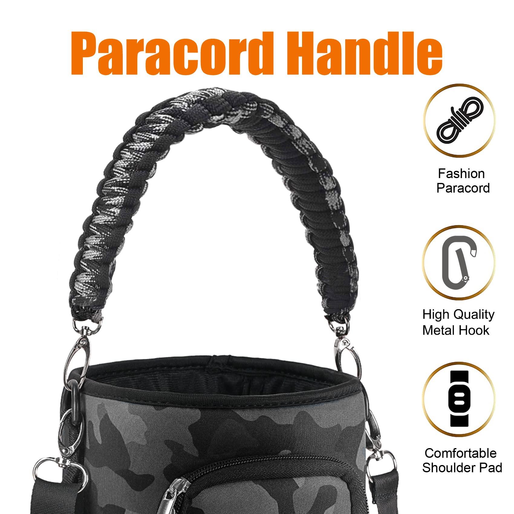 AceTreker AceTreker 64 oz /87 oz/128 oz Neoprene Insulated Water Bottle Carrier Bag, Sling Bag Sleeve Pouch Holder with Adjustable Shoulder Strap & Paracord Handle and 2 Pocket for Traveling, Camping-Gray Camo