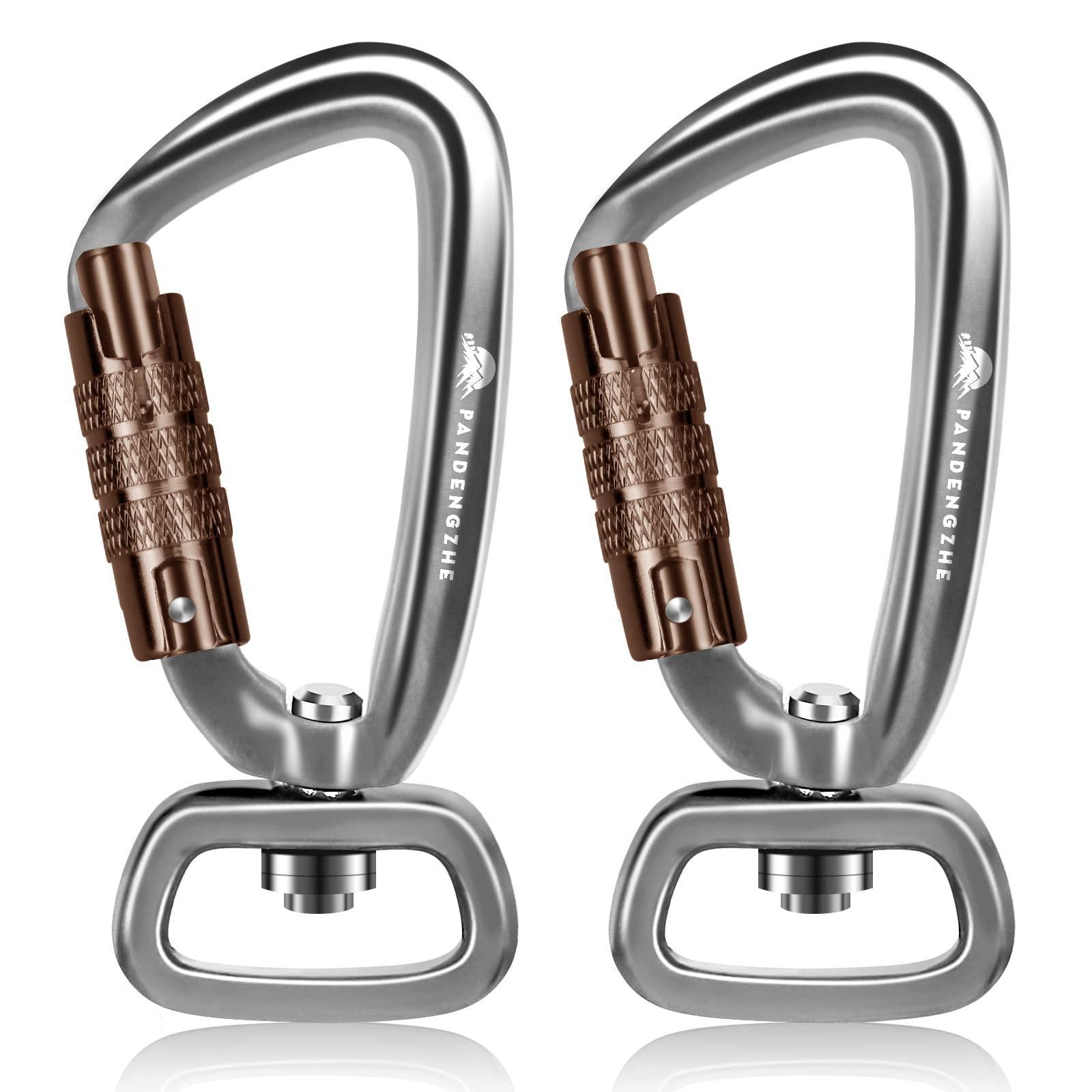 PANDENGZHE PANDENGZHE 2 Pack Locking Carabiner Clip 2.5" with Swivel Ring for Securing Pets, Dog Leash Harness, Camping, Hiking, Keychains