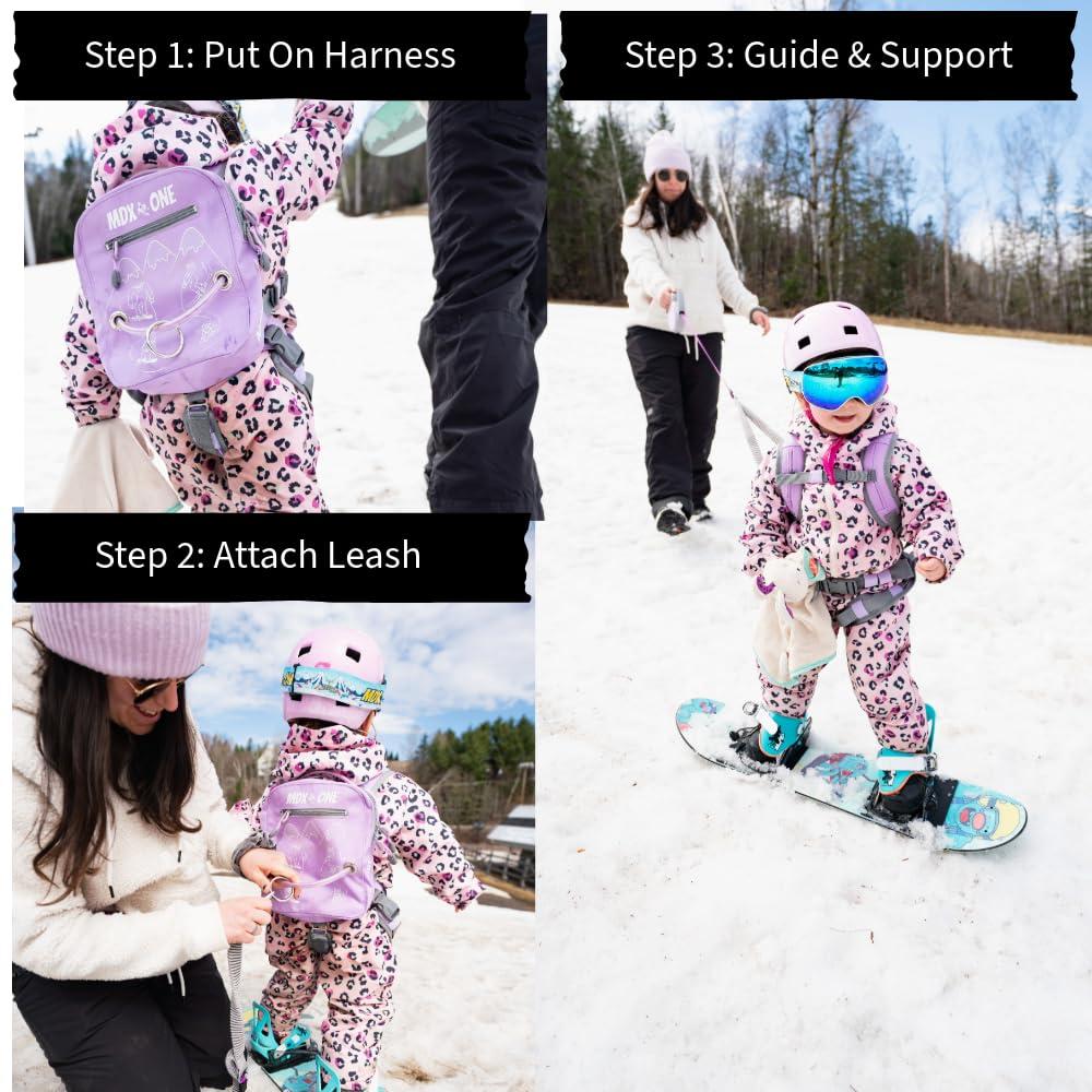 MDXONE MDXONE Kids Snowboard Ski harness Trainer with retractable leash and Absorb bungees (PINK)