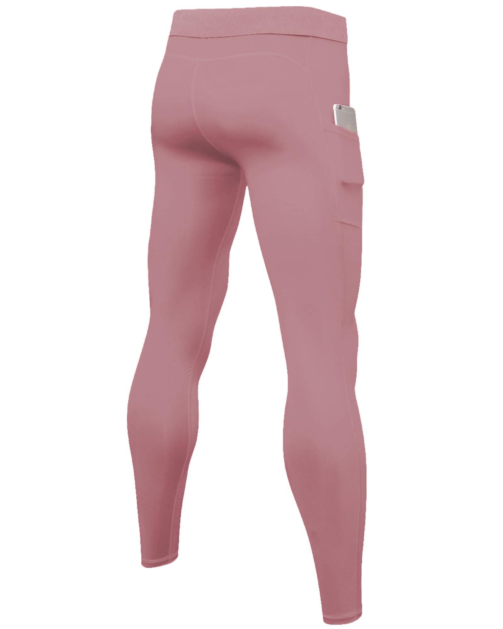 SPVISE SPVISE Pink Compression Pants Men Workout Yoga Leggings Running Athletic Sports Basketball Tights Baselayer Bottoms Cool Dry