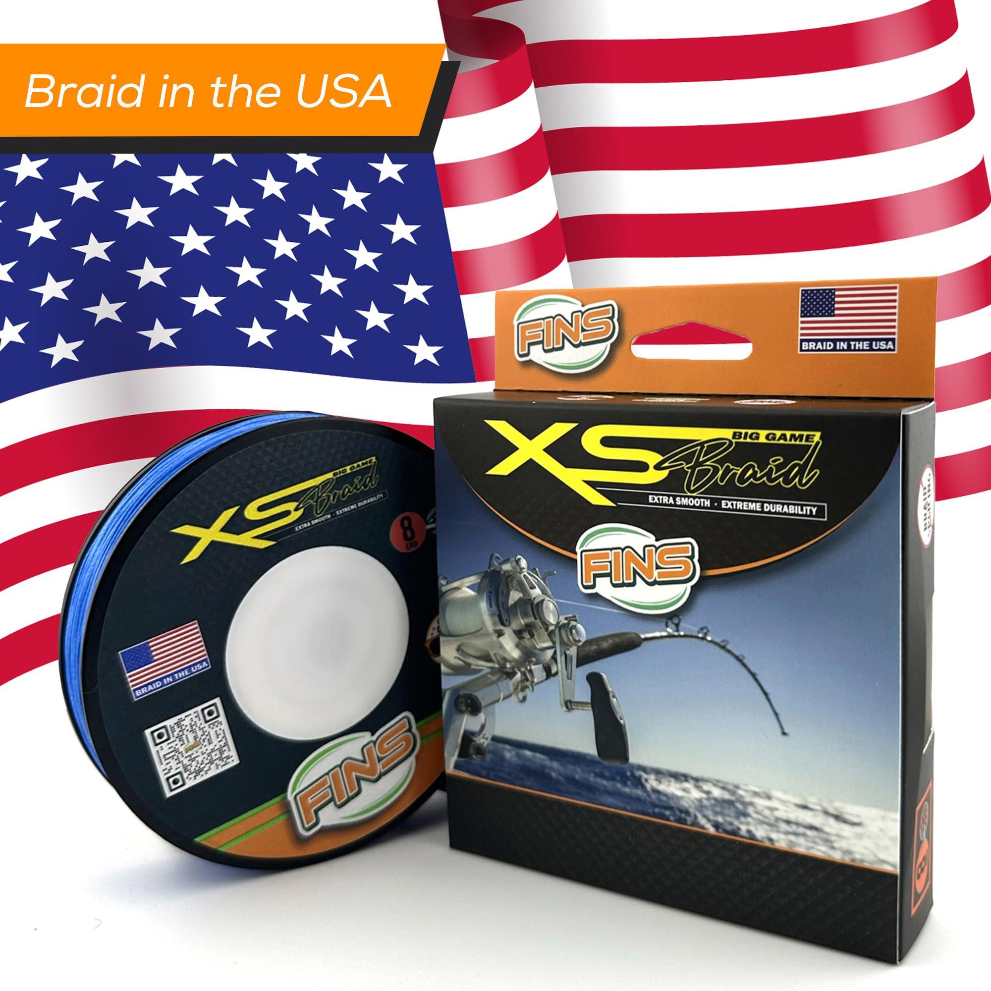 FINS FINS XS Big Game Braid - USA Made - 8-End Round Abrasion Resistant Braided Fishing Line for Freshwater/Saltwater Trolling and Bottom Fishing - White - 15 lb - 300 Yds