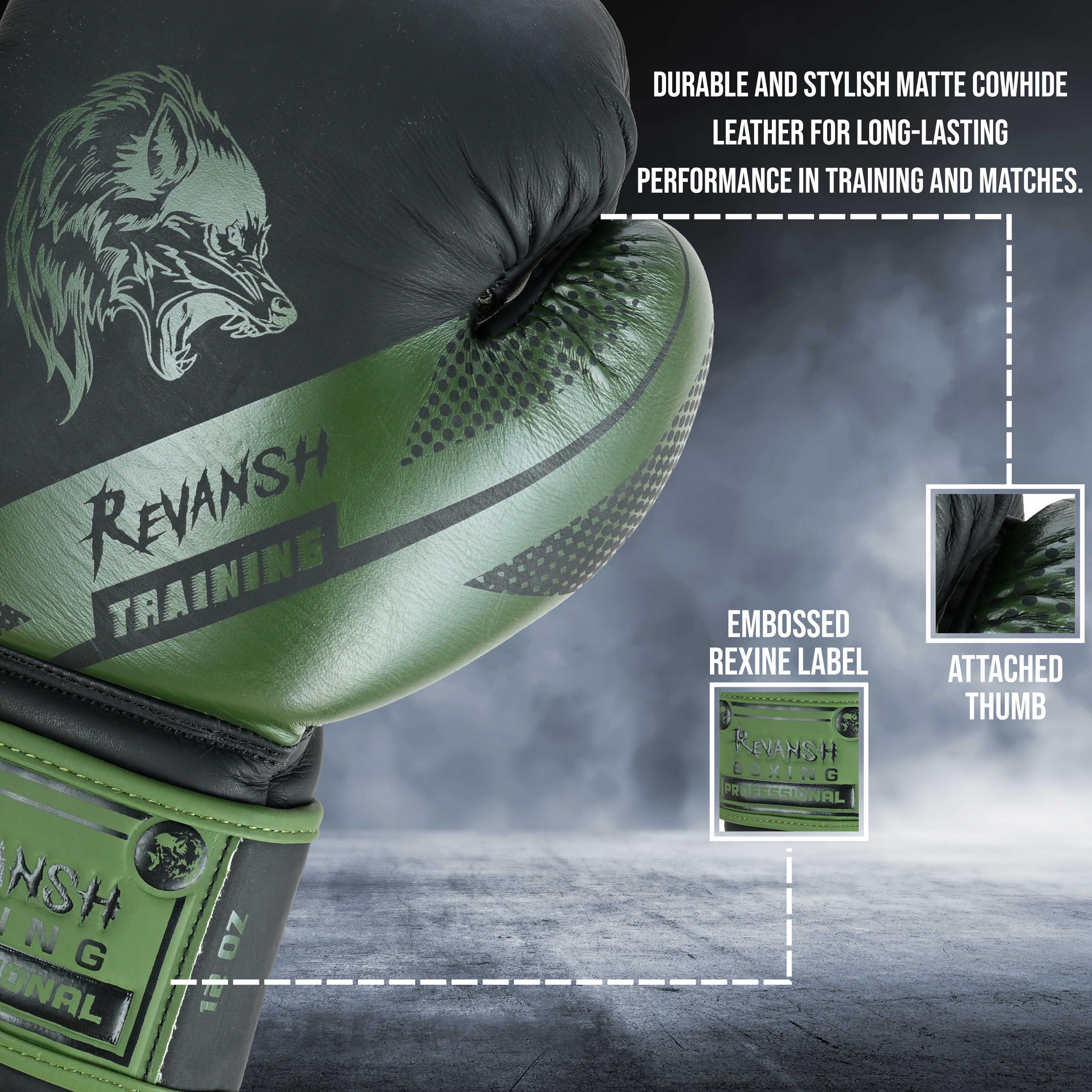 Fadi Sports Fadi Sports Revansh Boxing Gloves | Premium Matte Cowhide Leather | Pro Quality for Boxing, MMA, Muay Thai, Kickboxing, Durable, Comfortable, Protective for Training & Competition