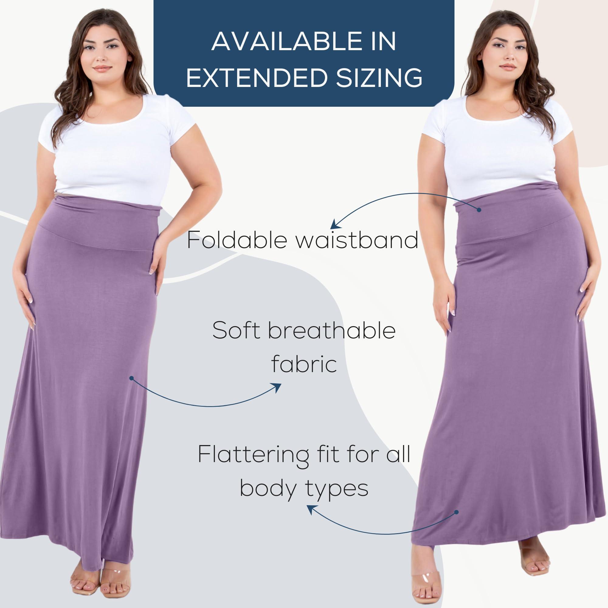 Azules Azules Maxi Skirt for Women- Elegant Long Women's Skirts- Solid Color, Soft, Stretchy, Flowy Boho Rayon- Womens High Waist Fold Over for Any Occasion - Silver Sand, 2X