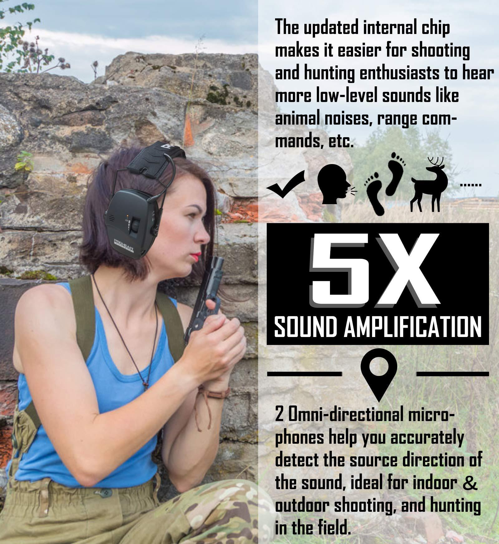 PROHEAR PROHEAR Digital Electronic Shooting Ear Protection Muffs with GEP02 Gel Ear Pads, Hunting Sound Amplification Earmuffs, NRR 23dB Low Profile Hearing Protection for Gun Range - Black