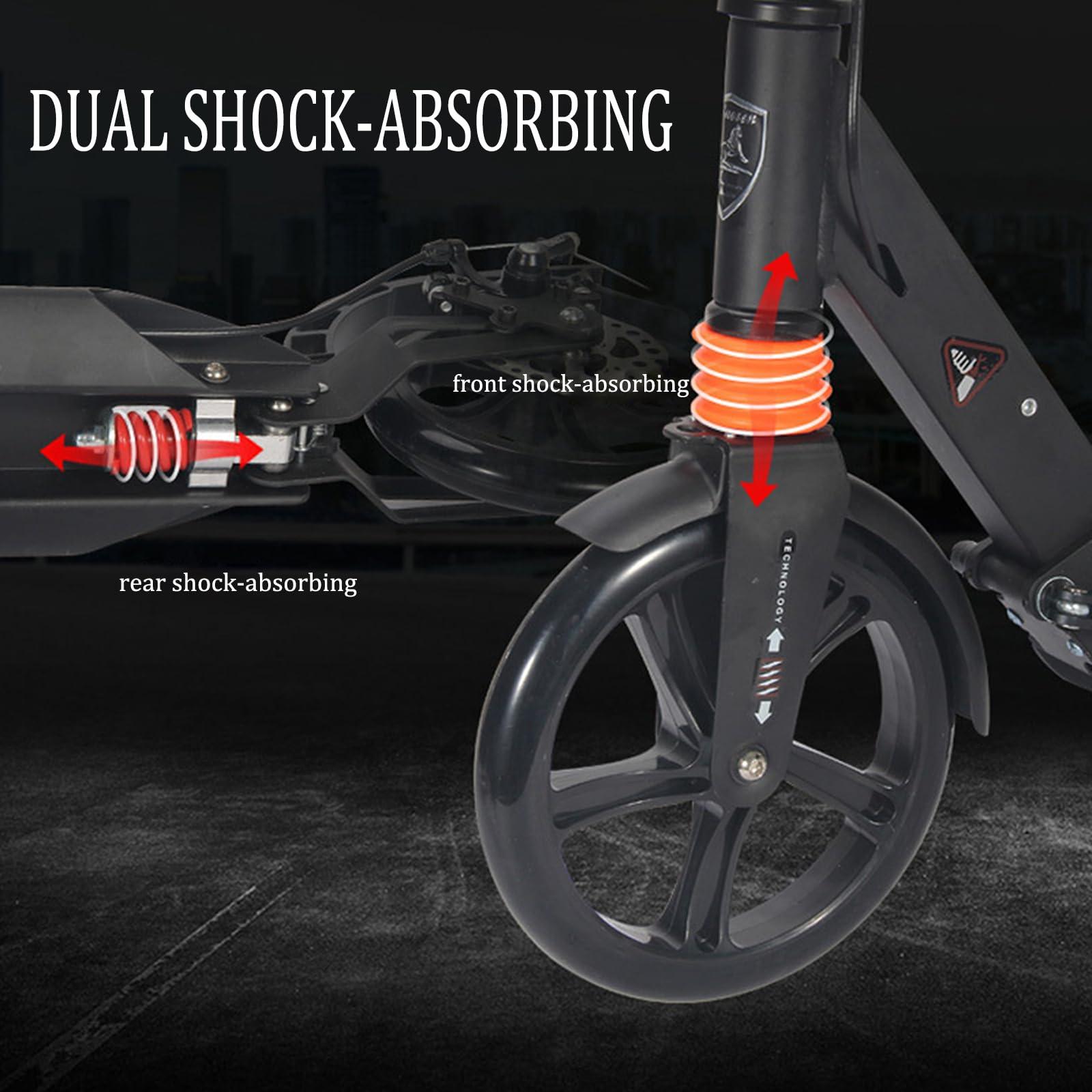GLDDFDG GLDDFDG Foldable Kick Scooter Adult,Adjustable Height, Anti-Slip Rubber Grips,Extra-Wide Deck,Dual-Brake System,Lightweight Durable Aluminum Alloy Frame Scooter for Riders Up to 220 Lbs,Black