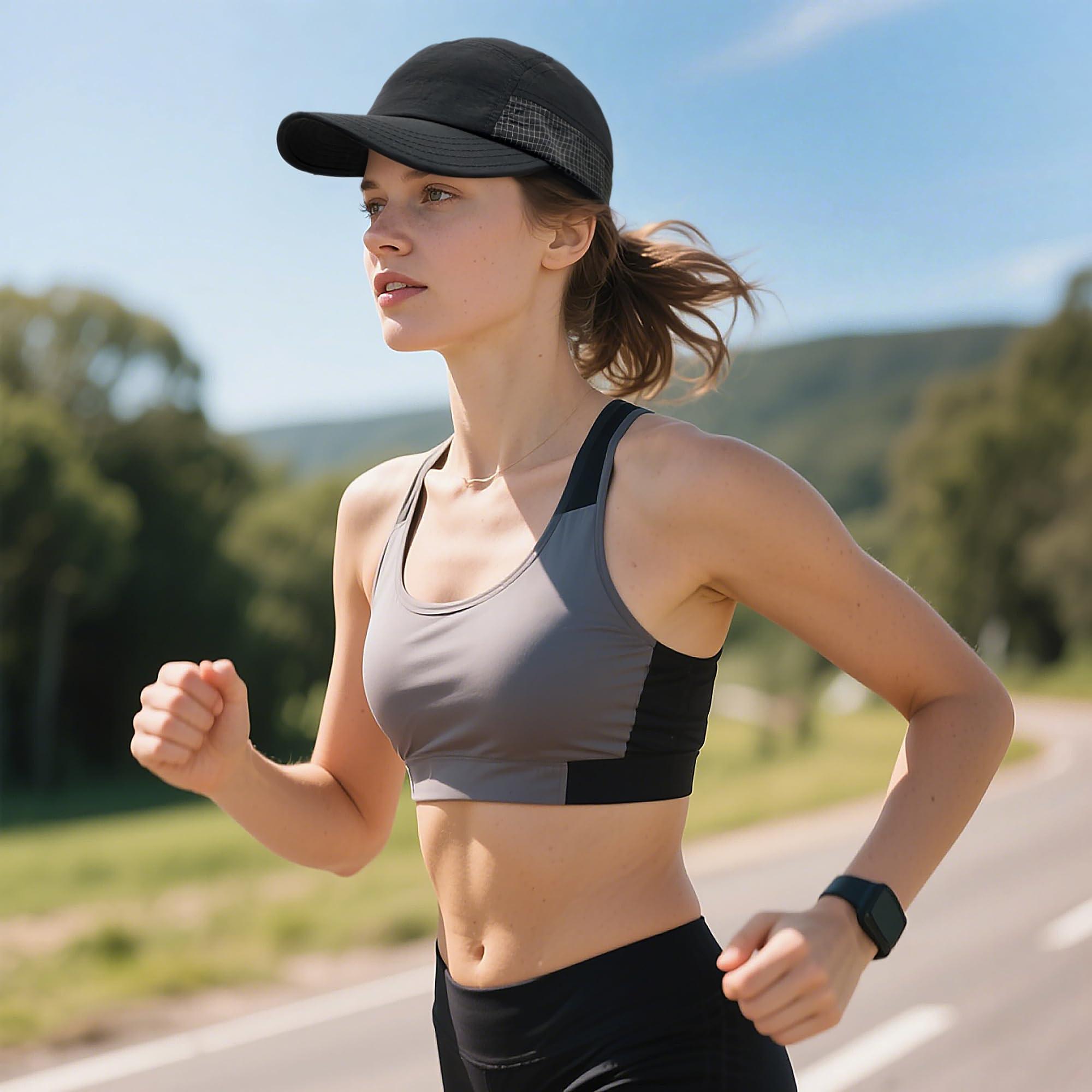 CLAPE CLAPE Men's Quick Dry Baseball Cap Low Profile Trucker Hat Sports Fitted Cap Workout Tennis Hat Snapback 5 Panel Hats, Black