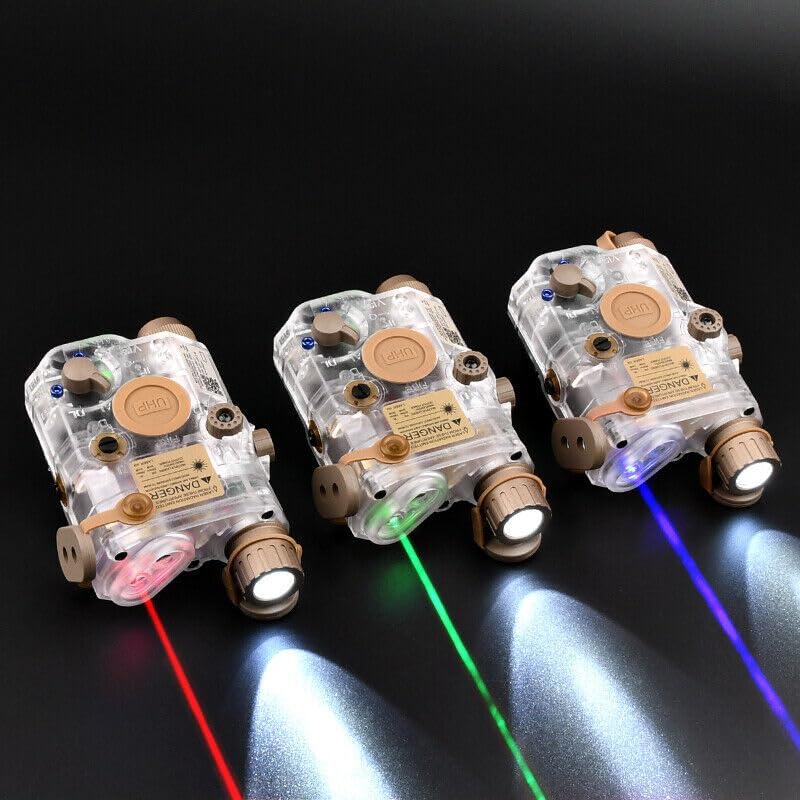 ZTFSETD Plastic LA-C-PEQ15 Box Laser Sights,Box Laser Indicator,Transparent Version,with IR Laser+Red/Green/Blue Laser Sight+Flashlight Whitelight LED,with Pressure Switch,Fit 20mm Rail (Blue Laser DE)
