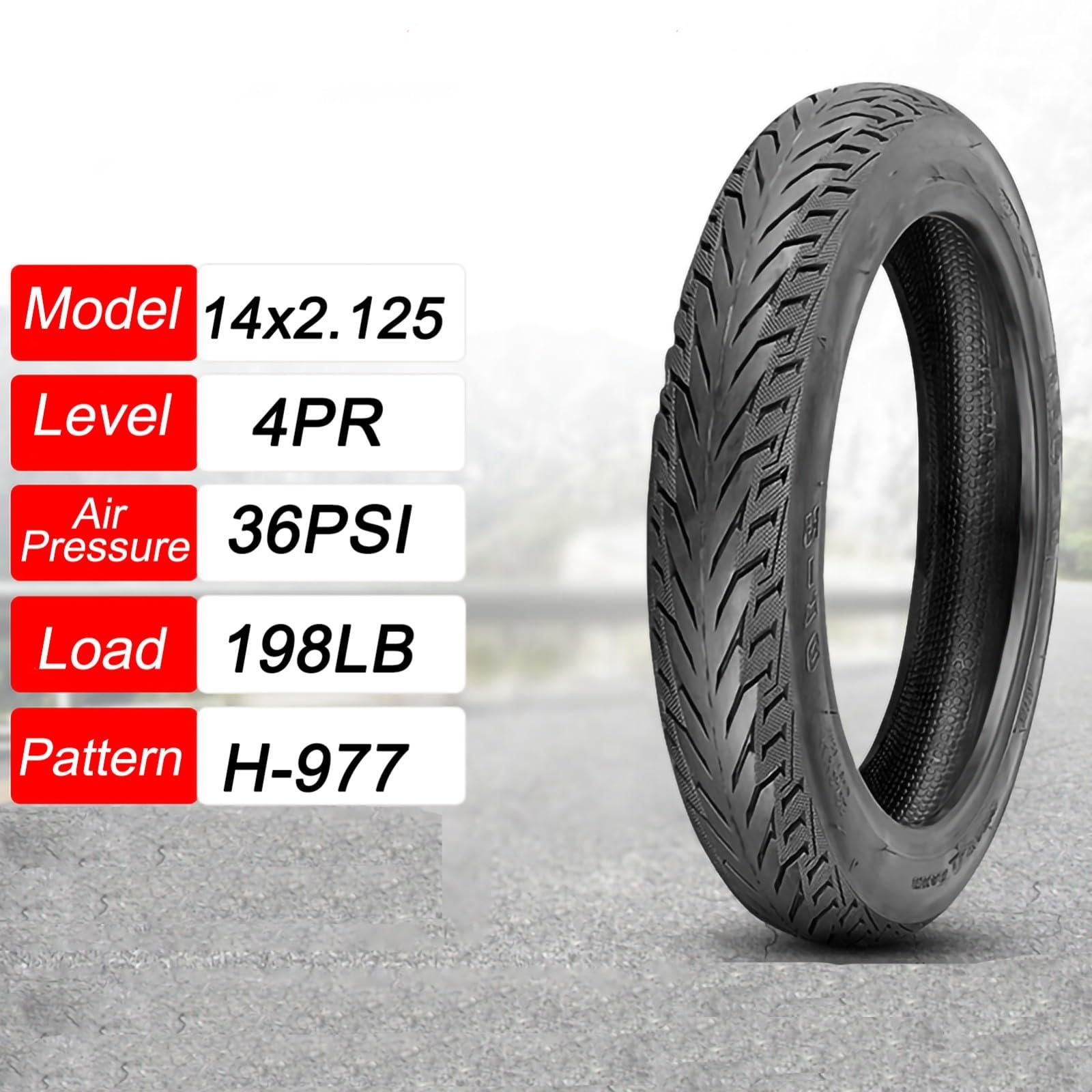 NiuJKun NiuJKun 2 Sets 14 E-Bike Tire Tubeless Heavy-Duty 14x2.125 Tire 57-254 Electric Scooter Tire Tube with Angled Valve Stem 14 Inch Tire for Replacement Electric Scooters and E-Bike Tires
