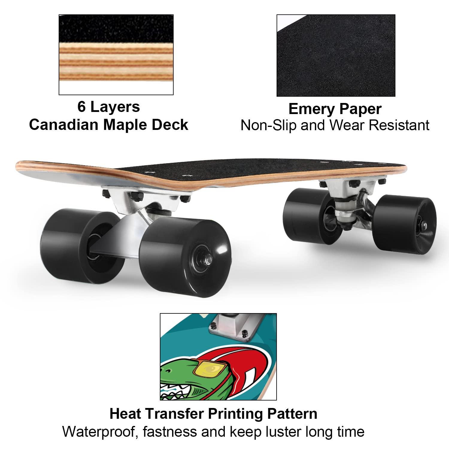 KO-ON KO-ON Skateboard Complete Skateboards 22 Inch Mini Cruiser Skateboards for Beginners Kids Boys and Girls (Robert T-Rex)