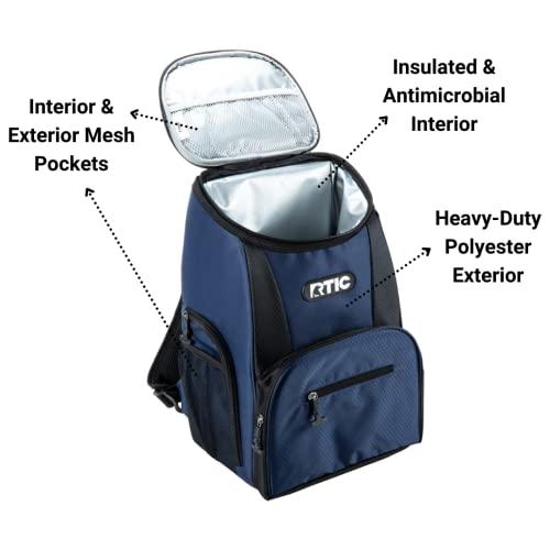 RTIC RTIC Lightweight Backpack Cooler, Navy & Black, 15 Can, Portable Insulated Bag, for Men & Women, Great for Day Trips, Picnics, Camping, Hiking, Beach, or Park