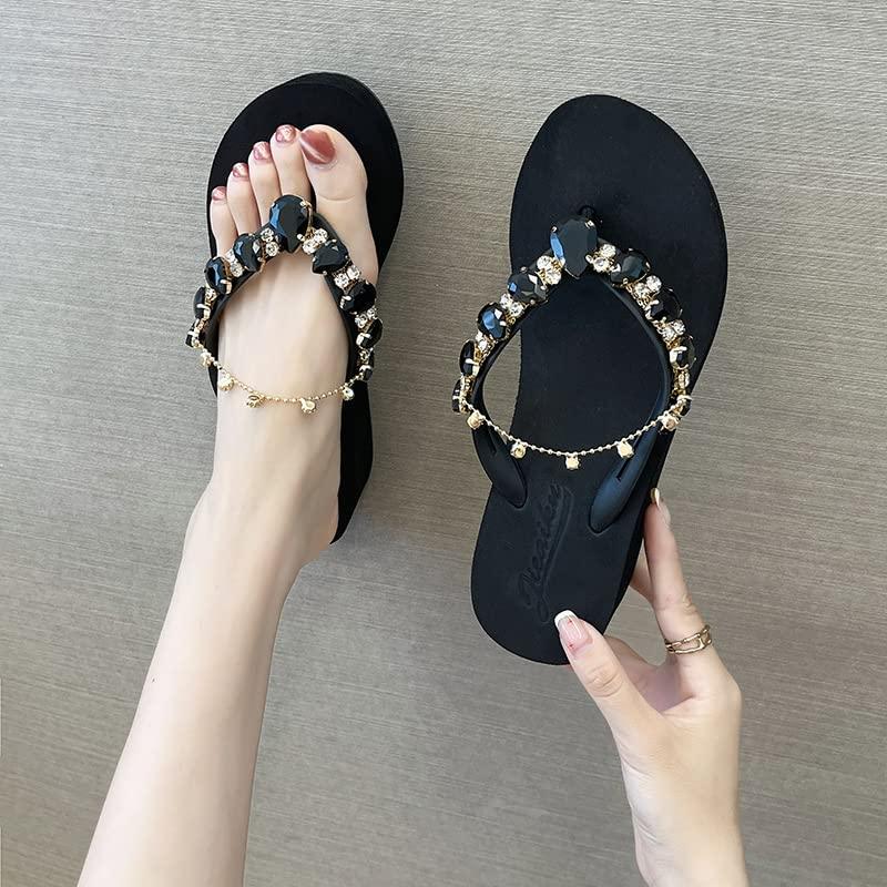 DYJAGYO DYJAGYO Women's Rhinestone Chain Platform Wedge Flip Flop Sandals,Women's Rhinestone Flip Flops,Fashion Flip Flop Sandals for Parties and Weddings (Green,38)