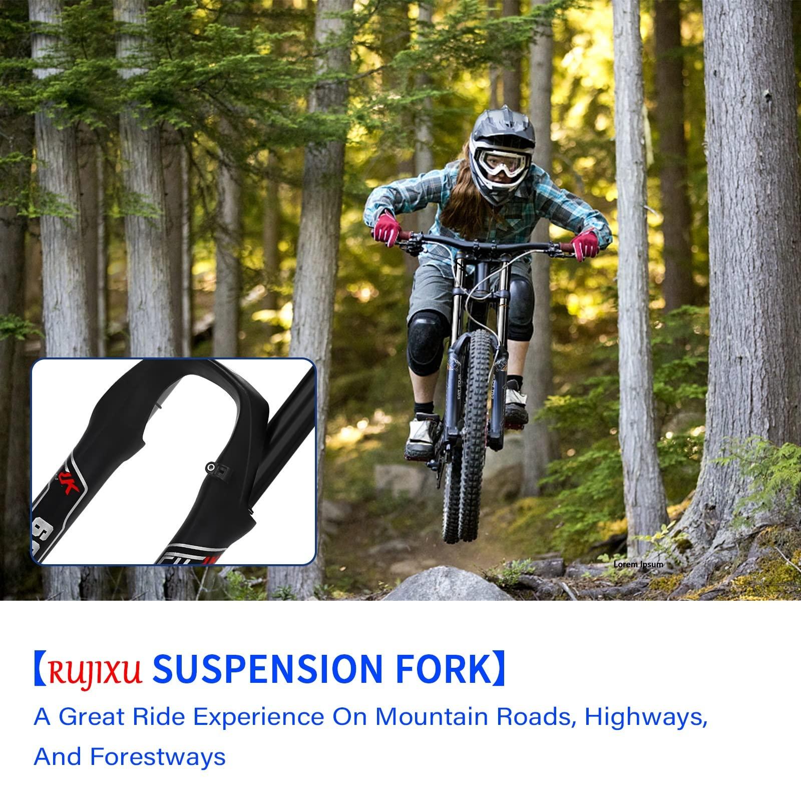 RUJIXU RUJIXU Mountain Bike Front Suspension Fork 26 27.5 29 Inch Disc Brake Air Down Hill Fork 1-1/8" Straight 1-1/2" Tapered MTB Triple Tree Bike Fork Travel 135mm Quick Release 2440g