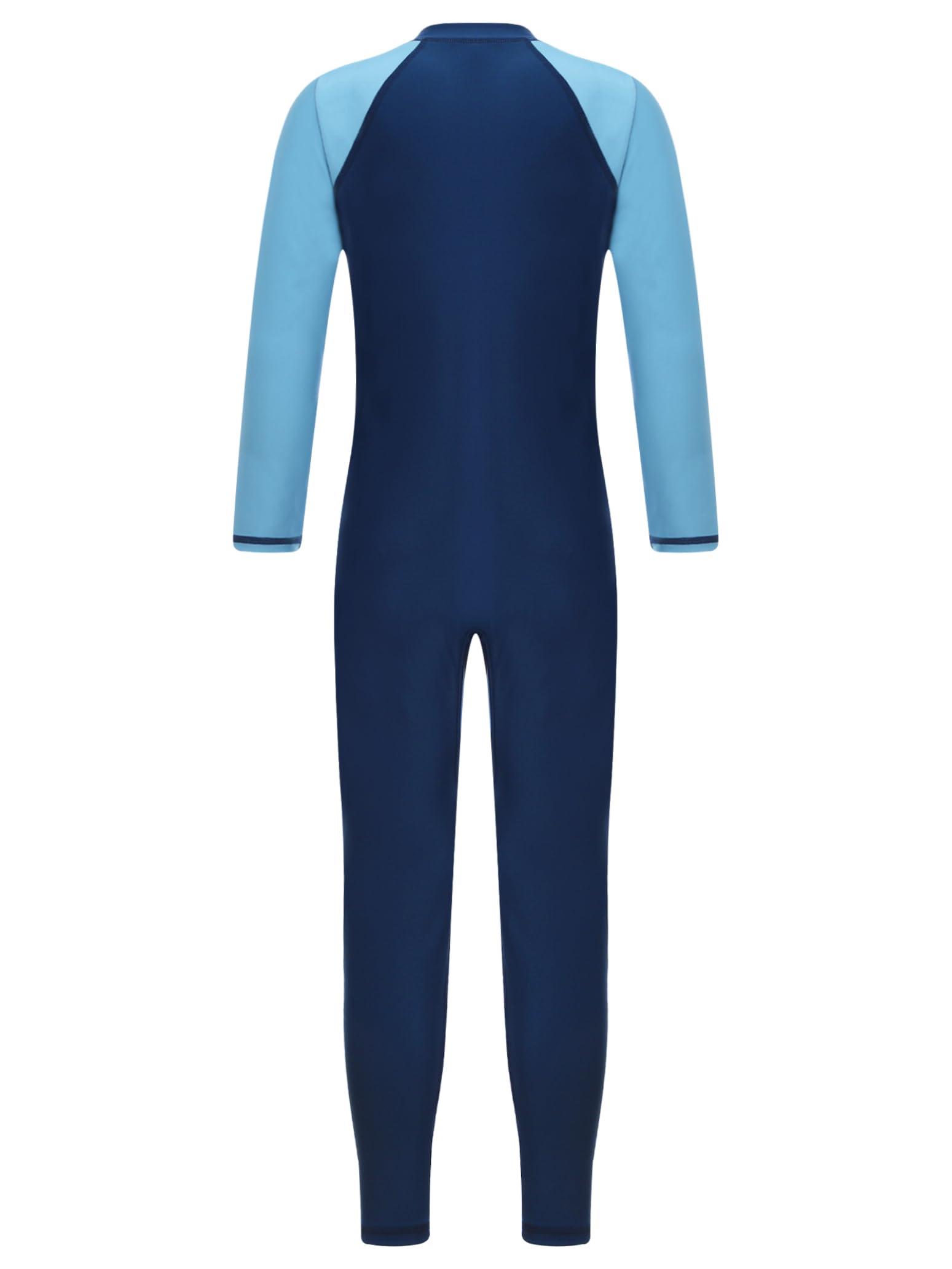Nikiikoo Nikiikoo Kids Boys Girls One Piece Swimsuit Full Body Surfing Wetsuit Long Sleeve Rash Guard Swimwear Sunsuit Navy 15-16 Years