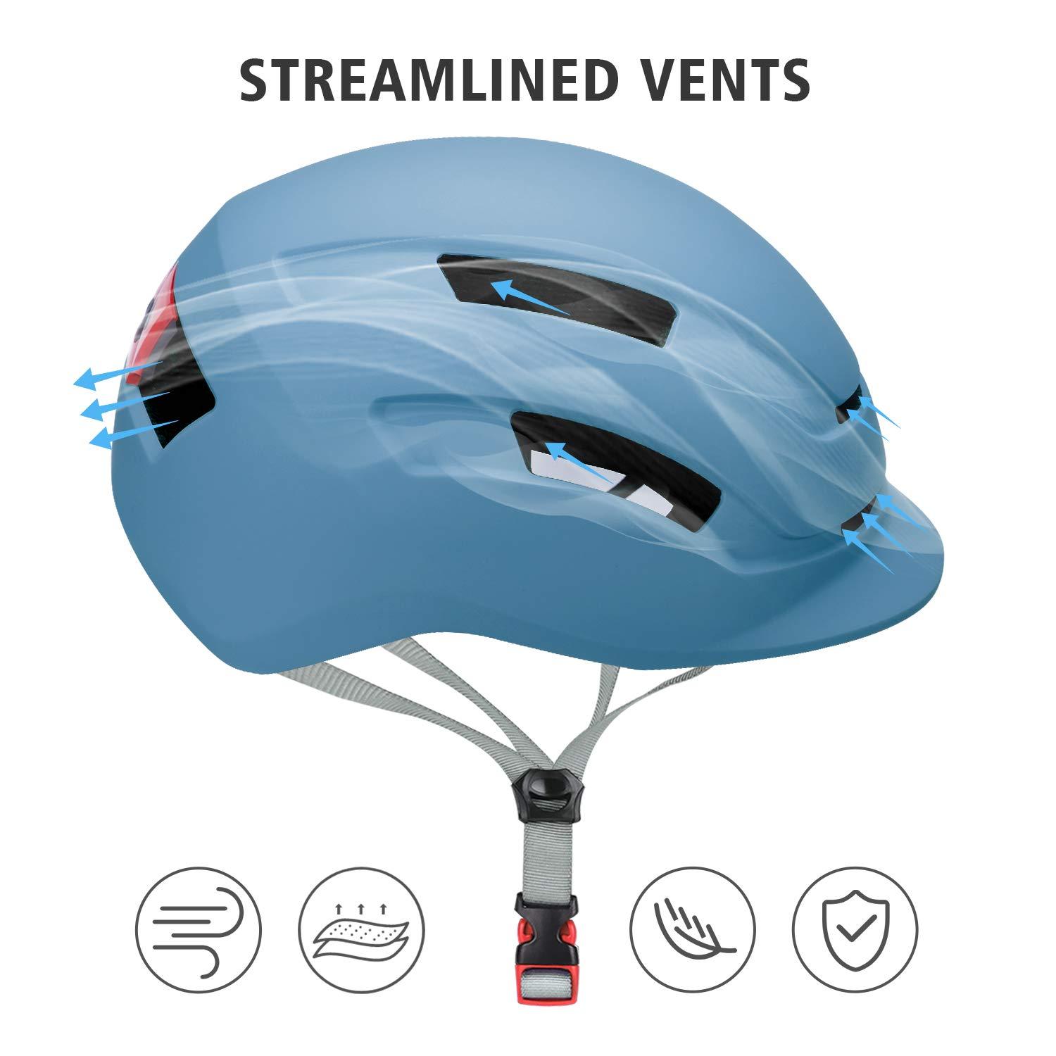 SLANIGIRO SLANIGIRO Adult Bike Helmet for Men Women - Bicycle Urban Road Helmet with Replacement Pads - Adjustable Fit System & Tail Light
