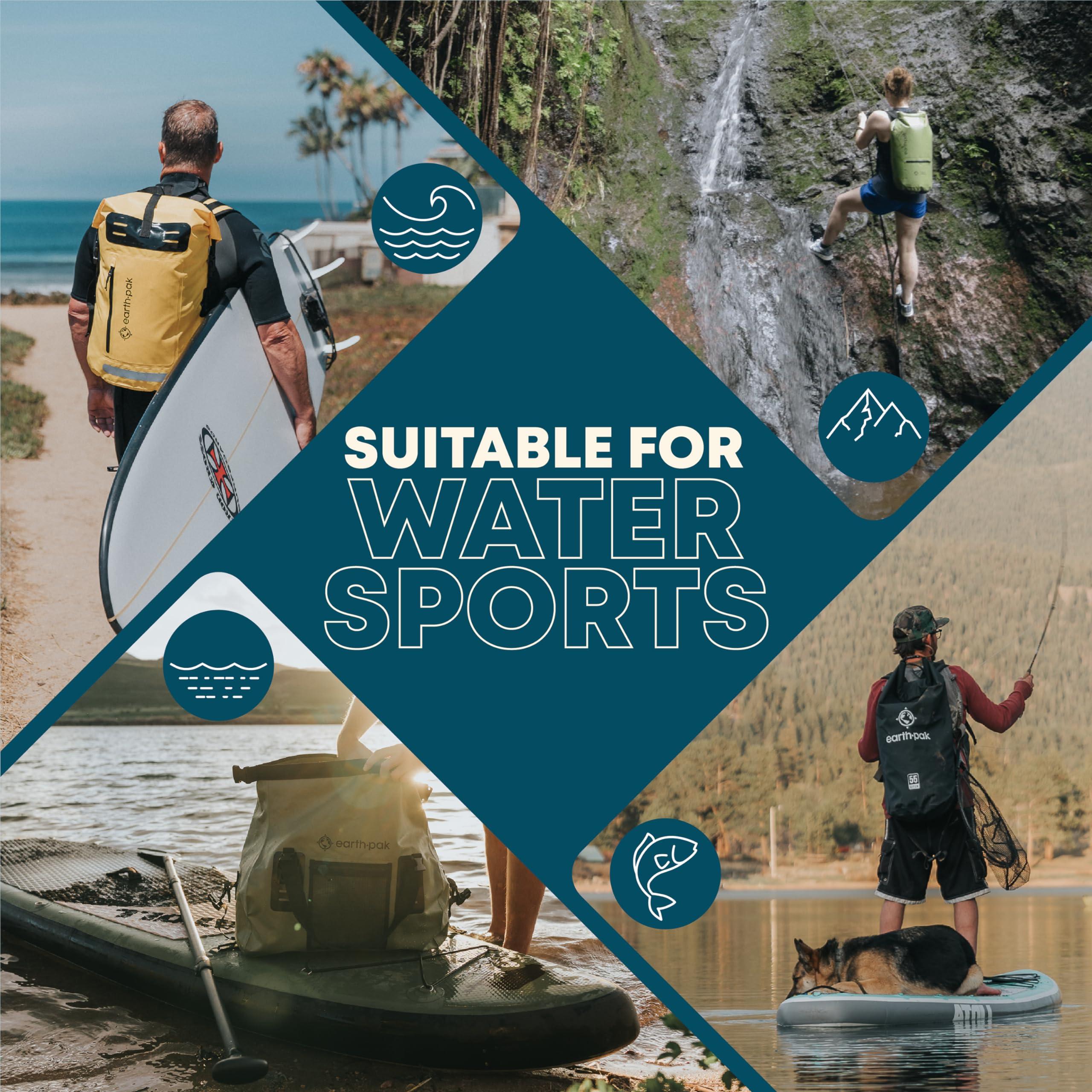 Earth Pak Earth Pak Waterproof Dry Bag - Roll Top Waterproof Backpack Sack (20L Black & 20L Green)