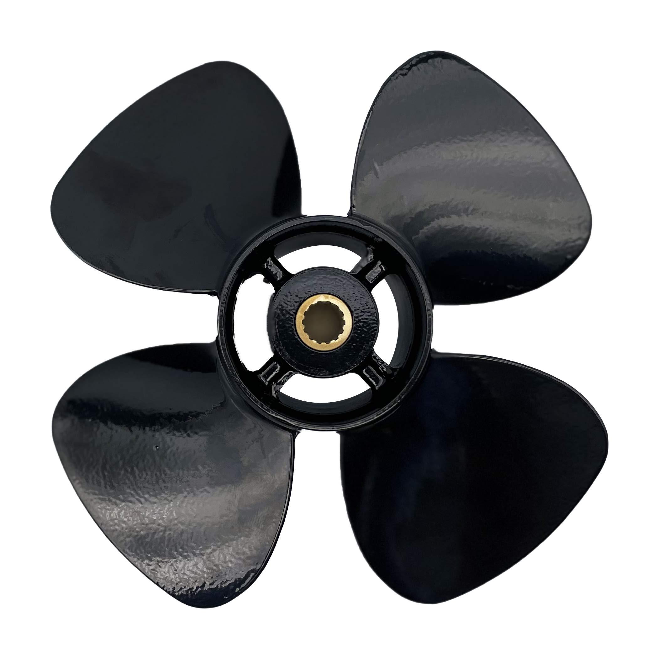 RASON-REX RASON-REX OEM Grade Aluminum Outboard 4 Blades Propeller Compatible for Mercury/Tohatsu Outboard Engines 9.9-20HP with 14 Spline Tooth,RH (10(Dia) x5(Pitch))