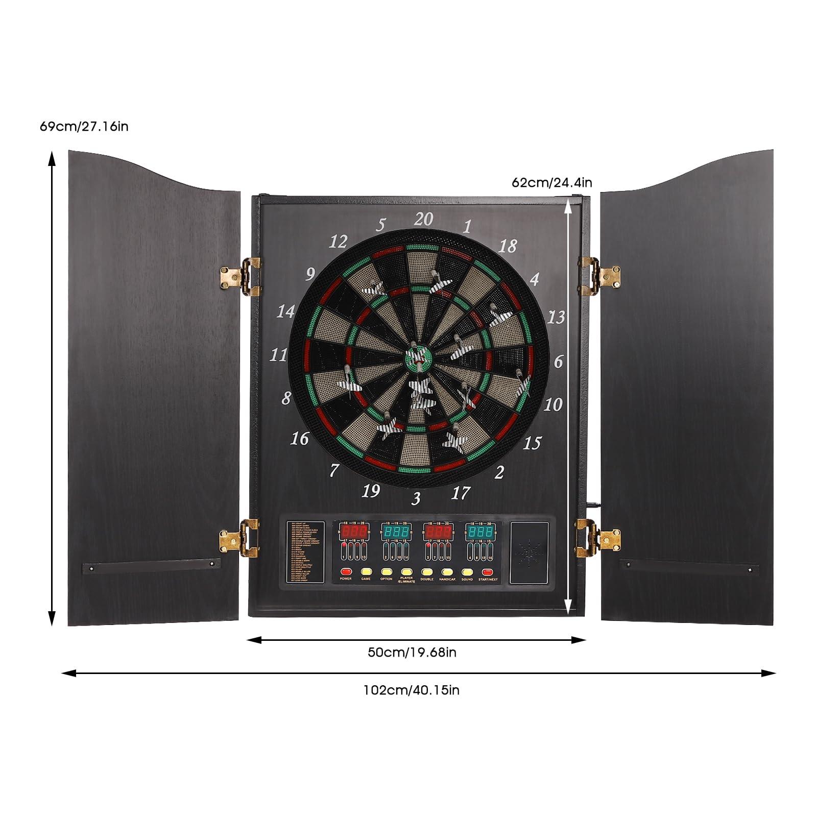 mignonnememe Electronic Dart Board Built in Cabinet Doors with Integrated Scoreboard, Dart Storage for 12 Darts Dartboard Cabinet Decorative Dartboard Cabinet Set Black