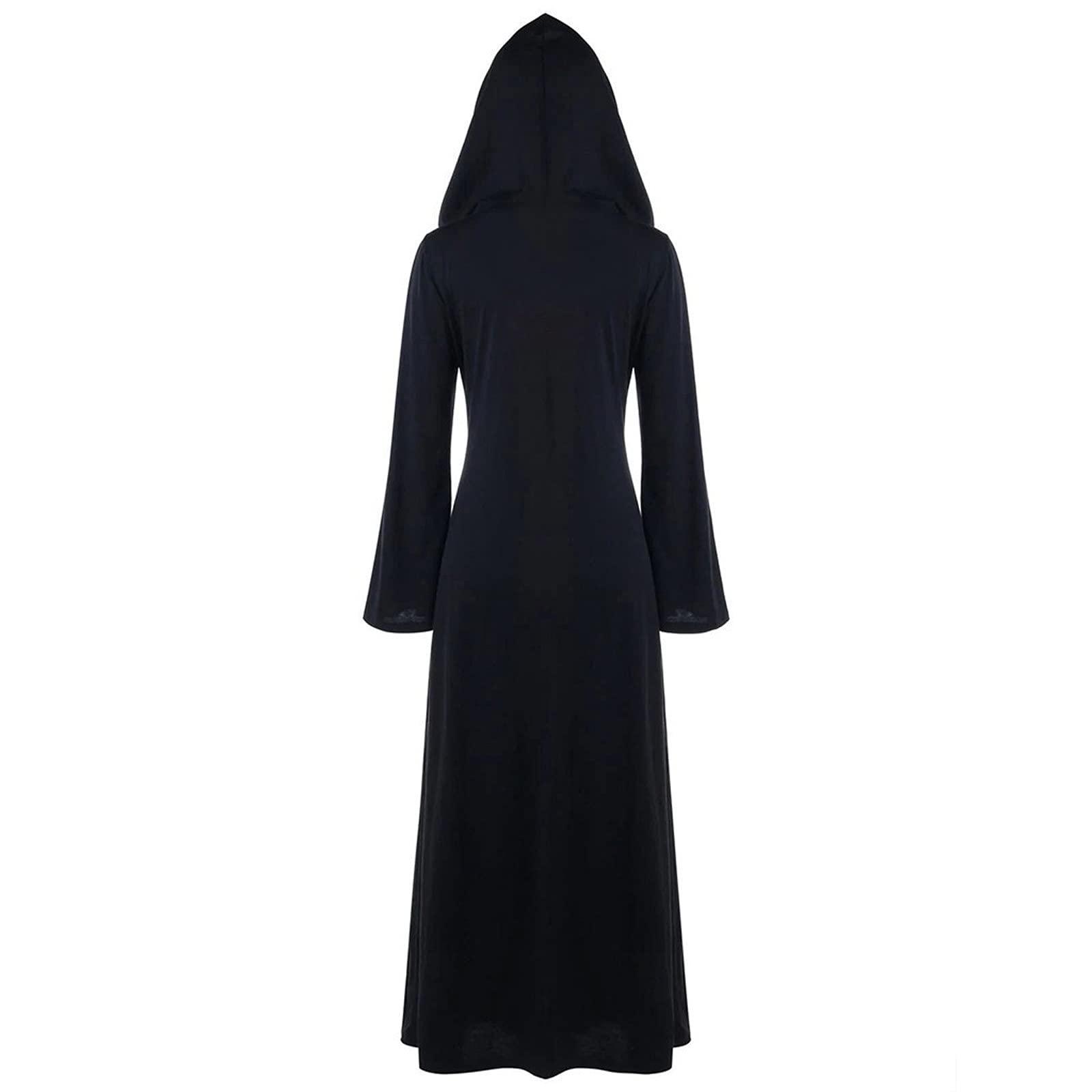 FKSESG FKSESG Womens Vintage Dress Winter Christmas Long Sleeve Patchwork Hooded Party Dress (U-Black, L)