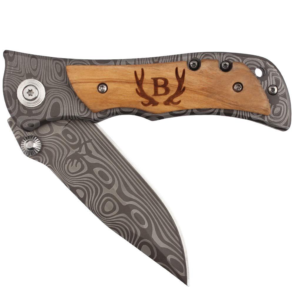 Fanfoobi Fanfoobi Laser Engraved Pocket Knife with monogrammed B(from Alphabet 26 A-Z), Men Anniversary Present, Knife For Men