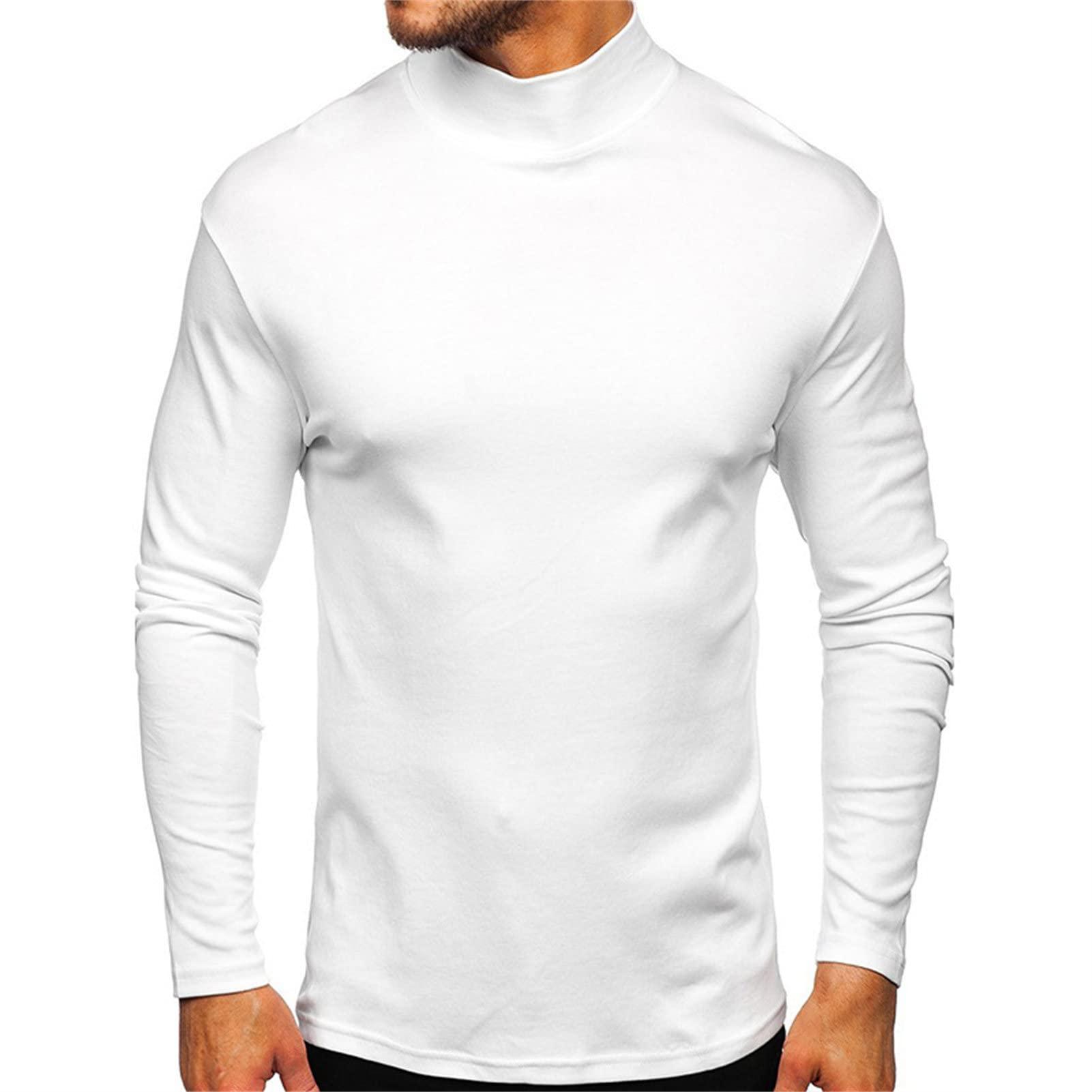 NineFit Basics Men's Mock Neck Long Sleeve T-Shirt Half Turtleneck Casual Pullover Top Basic Designed Slim Lightweight Solid Tee (White,Small)