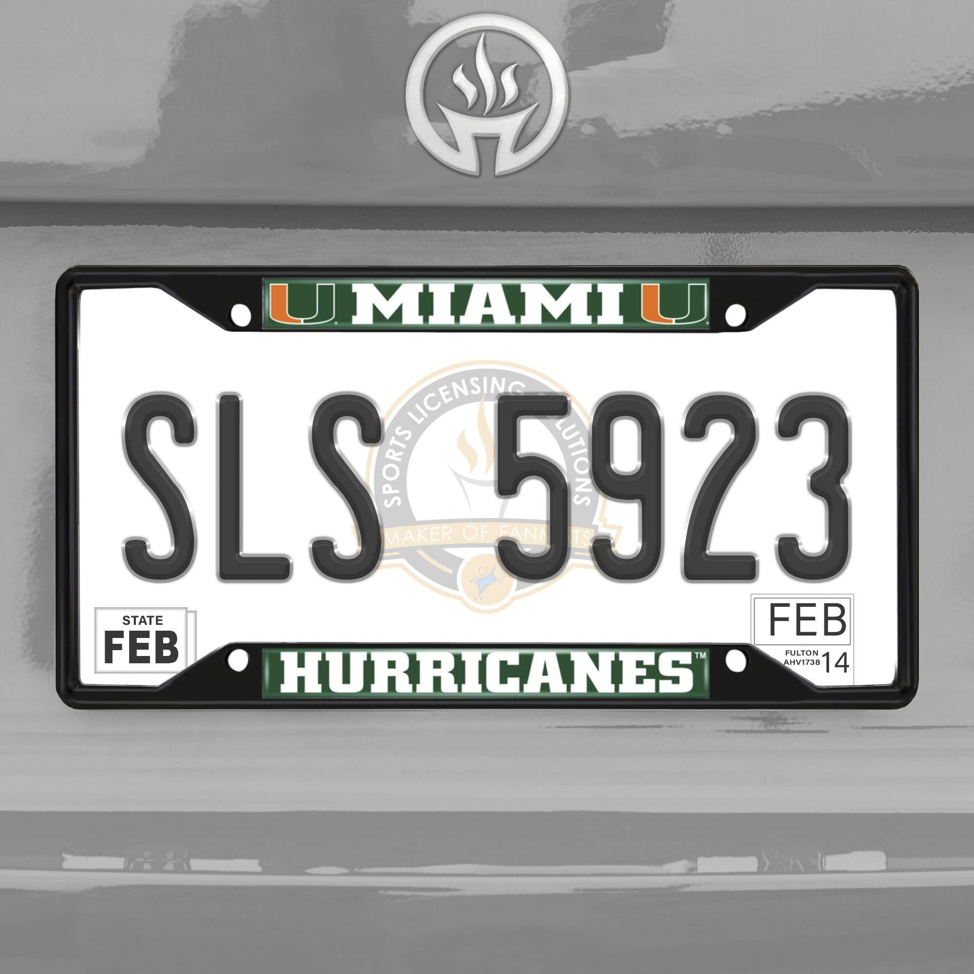 FANMATS FANMATS 31263 Miami Hurricanes Metal License Plate Frame Black Finish
