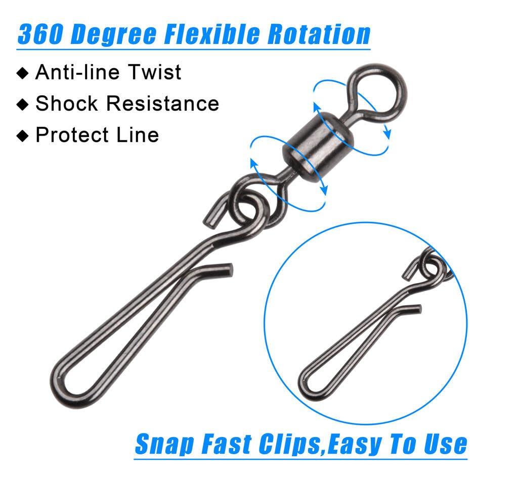 KTGCOZS KTGCOZS Pack of 50 Rolling Swivel with Hanging snap Fishing Tackle fishhooks Connector (2# 50pcs)