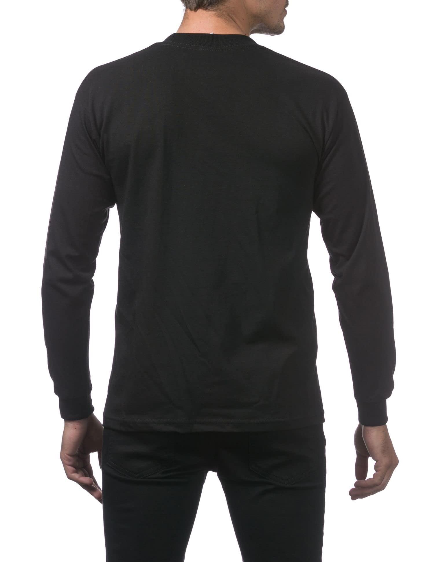 Pro Club Pro Club Men's Heavyweight Cotton Long Sleeve Crew Neck T-Shirt, Black, 3X-Large