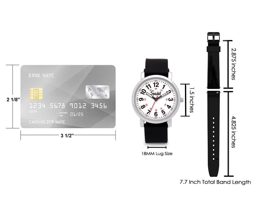 Speidel Speidel Original Scrub Watch for Nurses, Medical Professionals, Mens and Womens Watch with Second Hand Nursing, Nurse Watches for Women Men, Waterproof 12 and 24 hr Time - Black Case/Dial, Blue