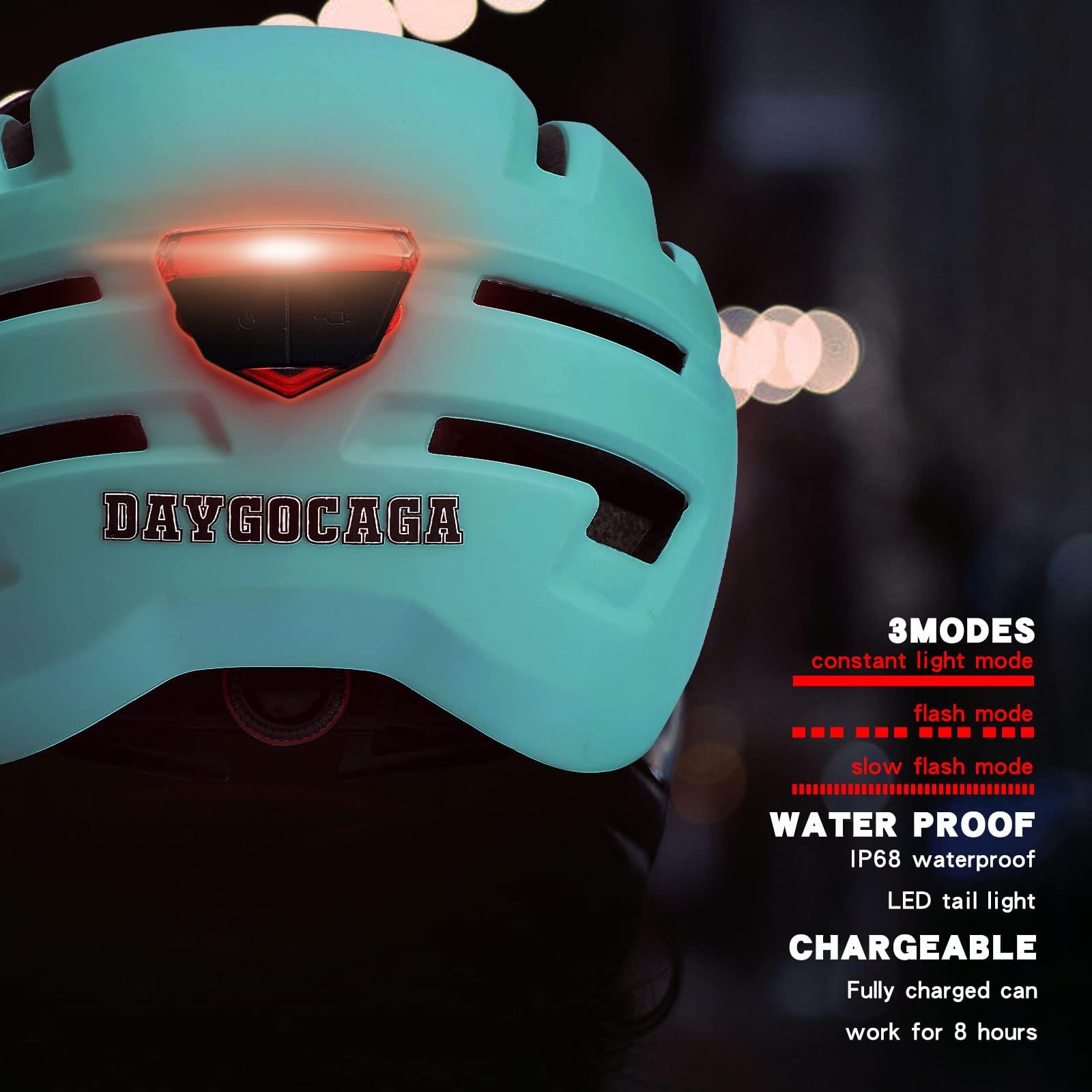 DAYGOCAGA DAYGOCAGA Adult Bike Helmet for Men Women, Mountain Road Bicycle Helmet with USB Rechargeable Taillight, Matte Mint