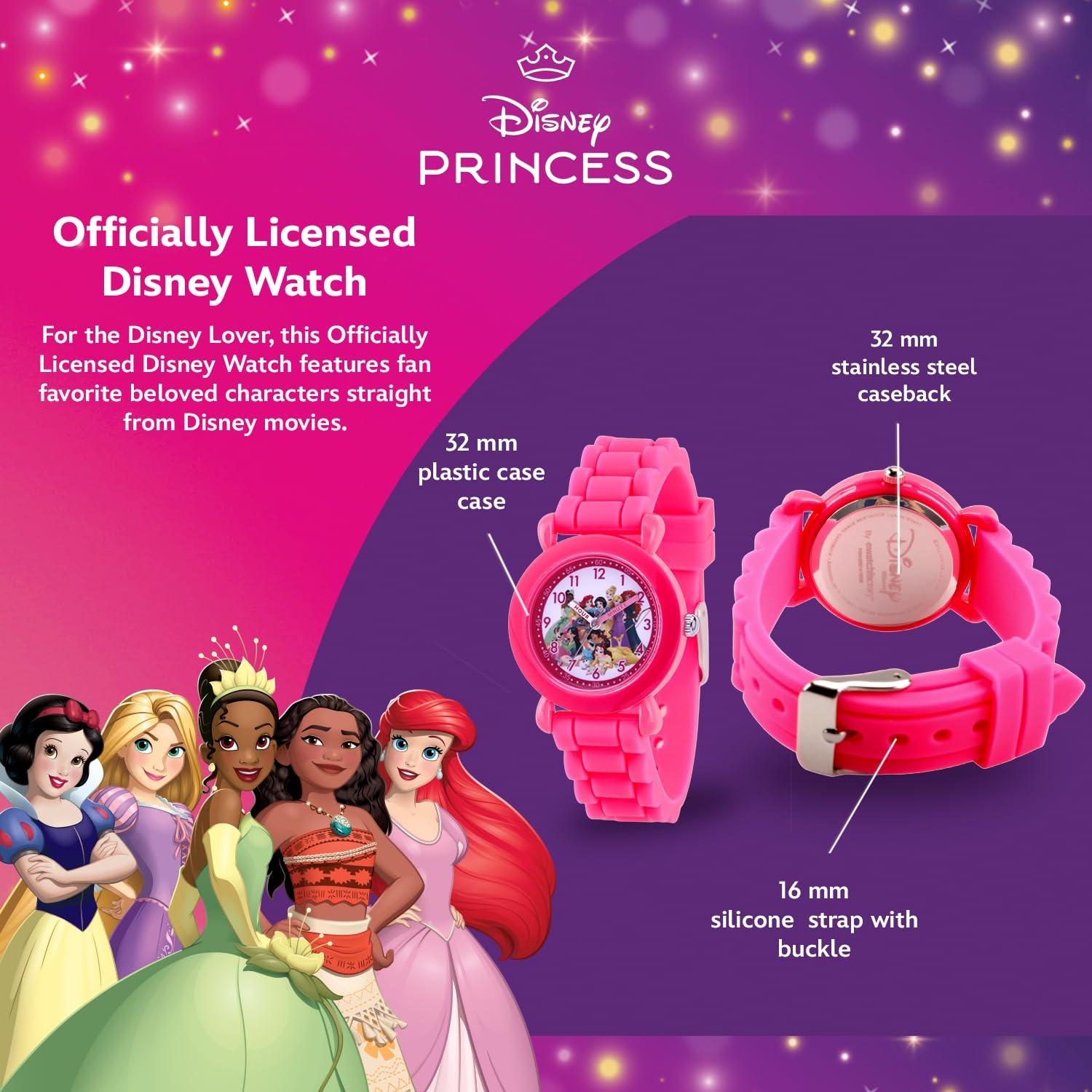 Disney DISNEY Princess Watch for Girls, Age 4-7, Toddler Princess Watch, Kids Pink Silicone Strap, Pink Case, White Dial - Perfect Watches for Young Girls, Ideal Gift Little Princesses!