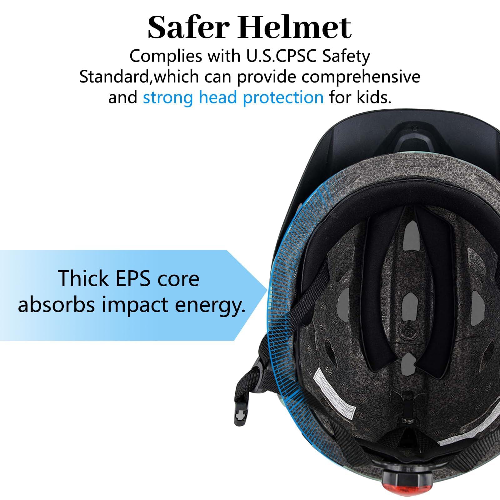 Bilaki Kids Bike Helmet, Youth Toddler Boys Girls Helmets, 2 Size Adjustable for Ages 2-3-5-8-14 Years, Child Helmet with Visor and LED Light, Lightweight Multi-Sport Bicycle Scooter Skate Cycling Helmets