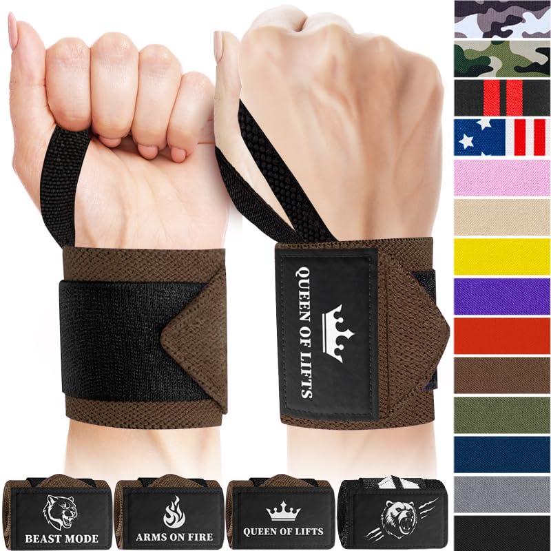 TECEUM TECEUM Weightlifting Wrist Wraps with Thumb Loop Brown Queen of Lifts 18 inch Heavy-Duty Workout Wrist Support & Protection Ideal for Powerlifting, Strength Training, Bodybuilding