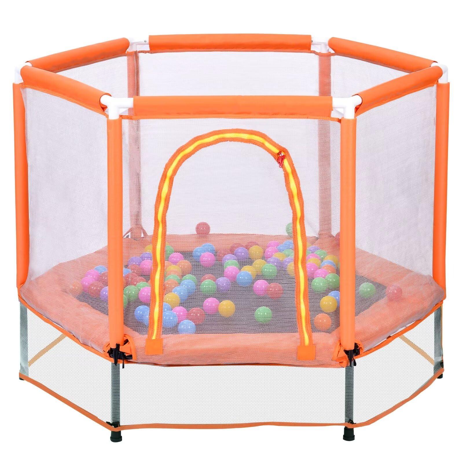 Merax Merax 55" Mini Trampoline for Kids, 4.5FT Indoor Outdoor Toddler Trampoline with Safety Enclosure Net and Pit Balls Baby Small Trampolines Birthday Gifts for Girl and Boy Age 3 Months and up, Orange