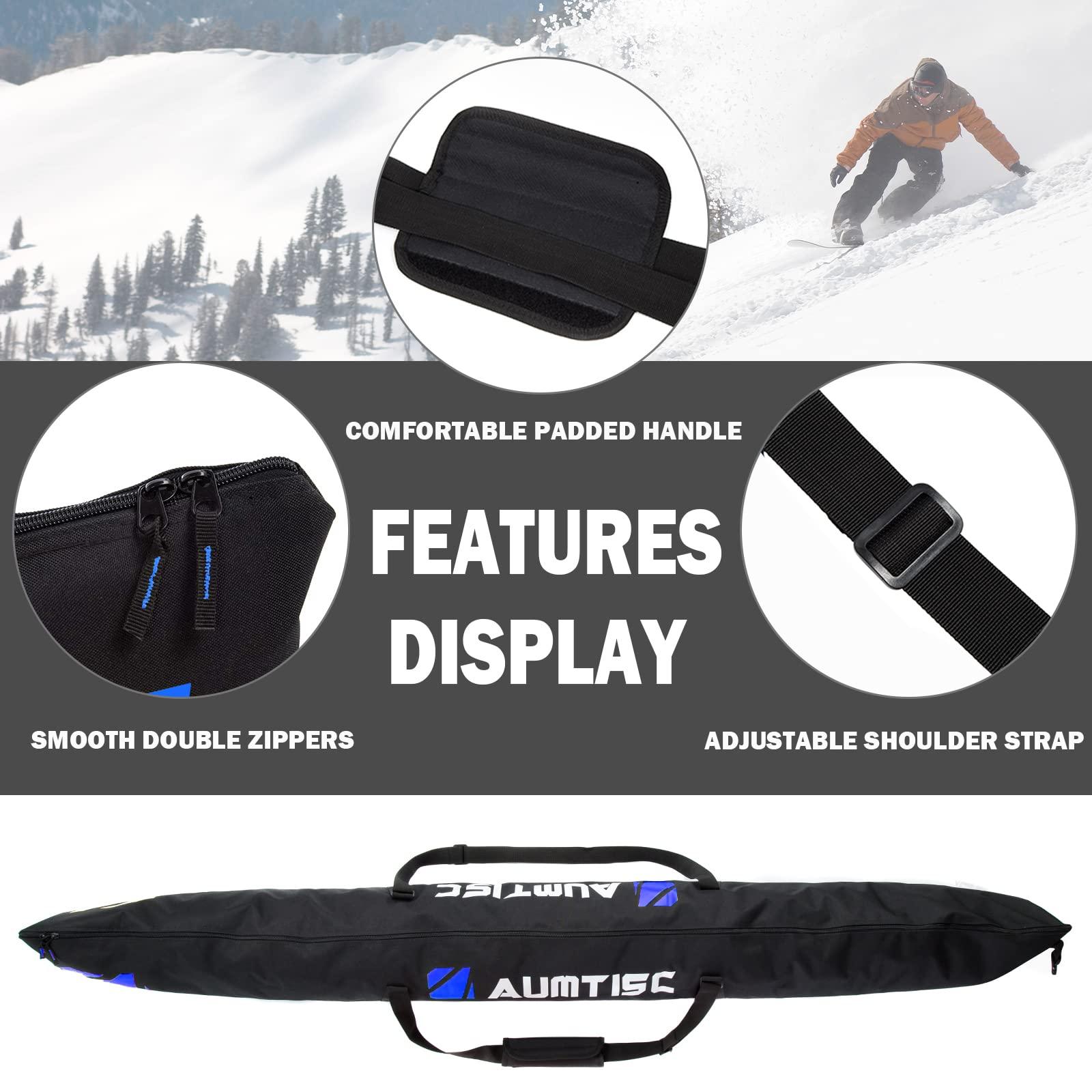 AUMTISC AUMTISC Ski Bags Padded 2 Piece Ski and Boot Bag Combo for Air Travel Flying Ski Boots Size 13 Adjustable Length Skis Bag Up to 200cm (Blue)