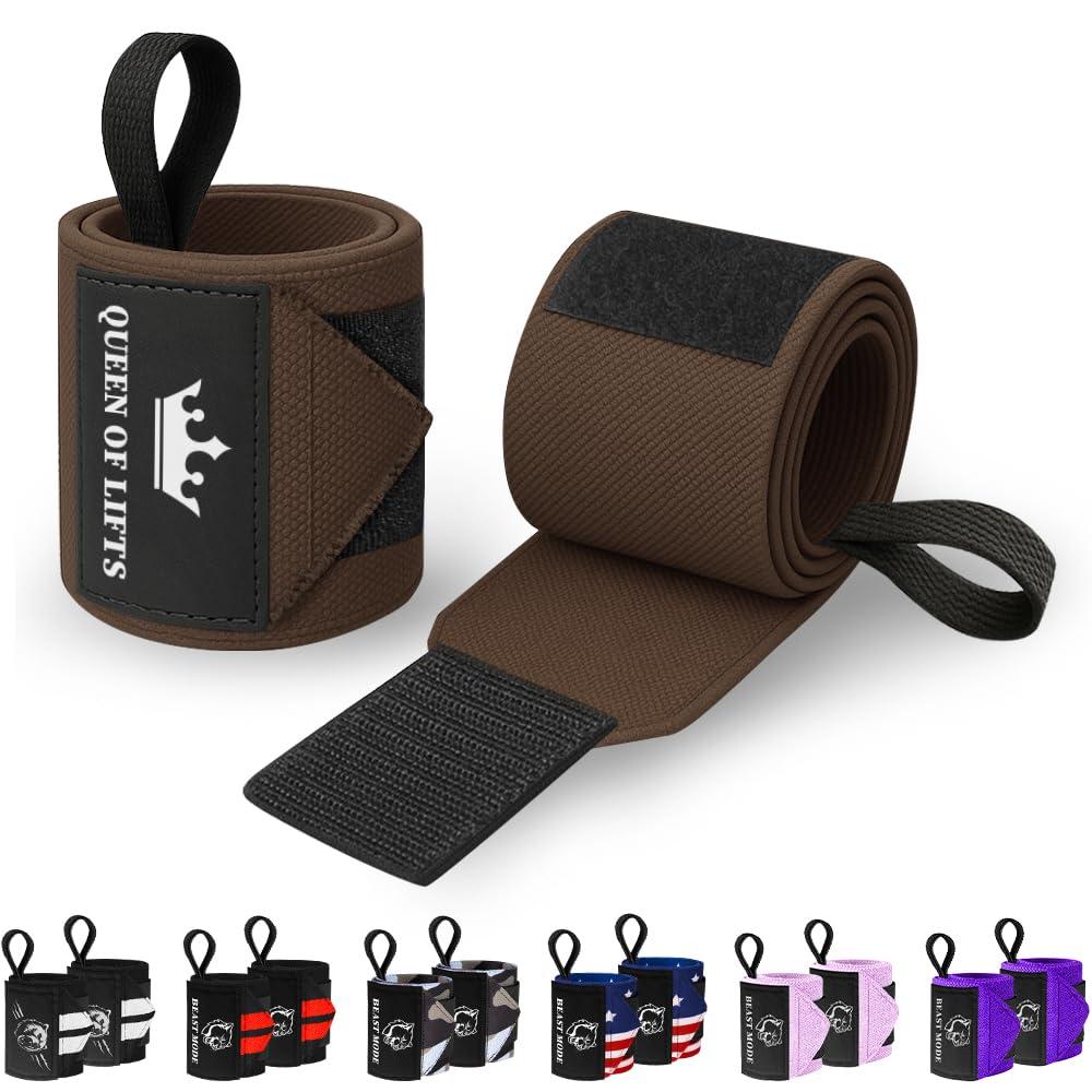 TECEUM TECEUM Weightlifting Wrist Wraps with Thumb Loop Brown Queen of Lifts 18 inch Heavy-Duty Workout Wrist Support & Protection Ideal for Powerlifting, Strength Training, Bodybuilding