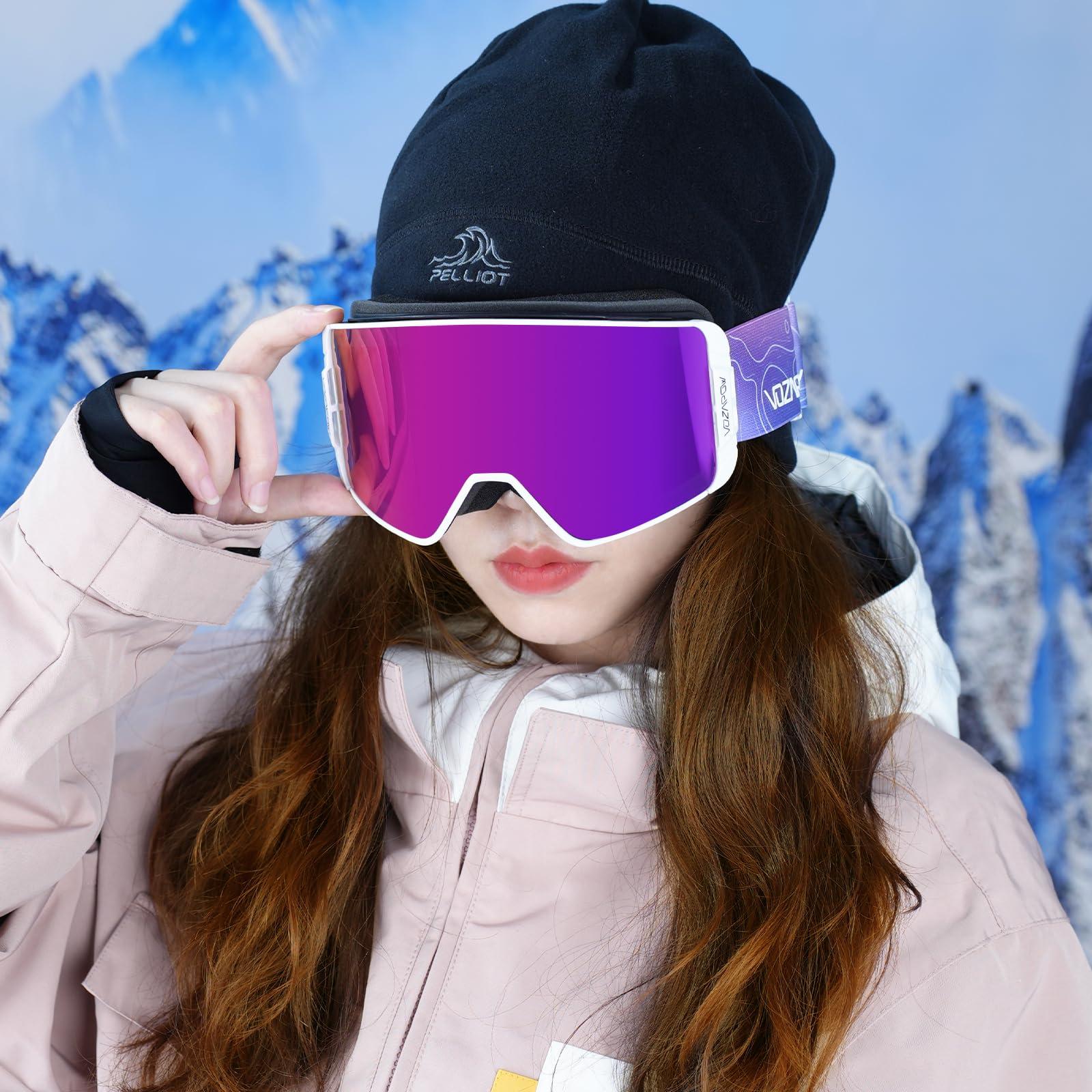 VOZAPOW VOZAPOW Ski Goggles Over Glasses Anti-Fog, Snowboard Goggles for Men Women 100% UV Protection Magnetic Interchangeable lens