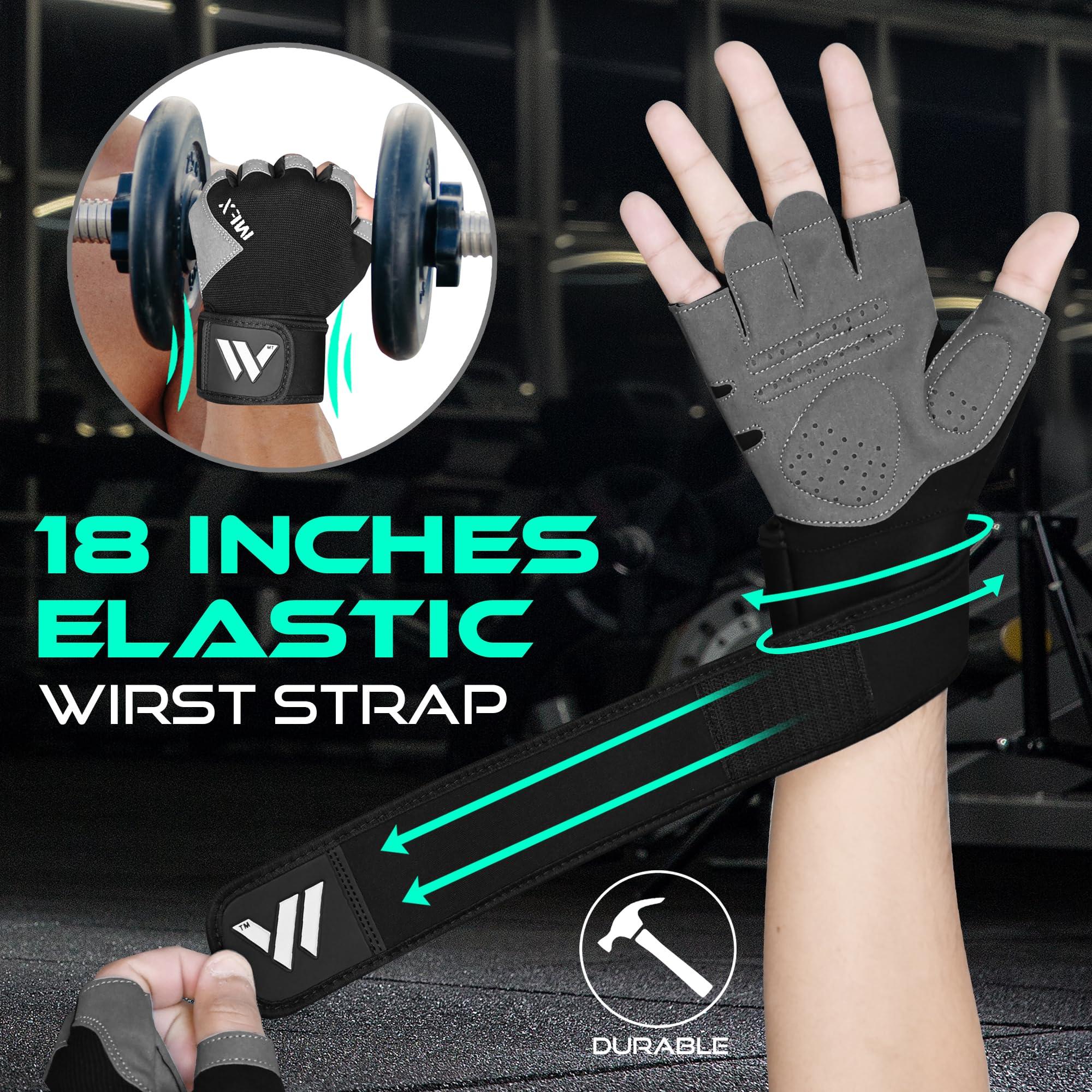 WESTWOOD FOX WESTWOOD FOX Gym Gloves Fitness Training Anti Slip Shock-Absorbing Weight Lifting Gloves Padded Grip Breathable Fingerless Workout Support for Men Women Cycling Exercise (Long Wristband, S)