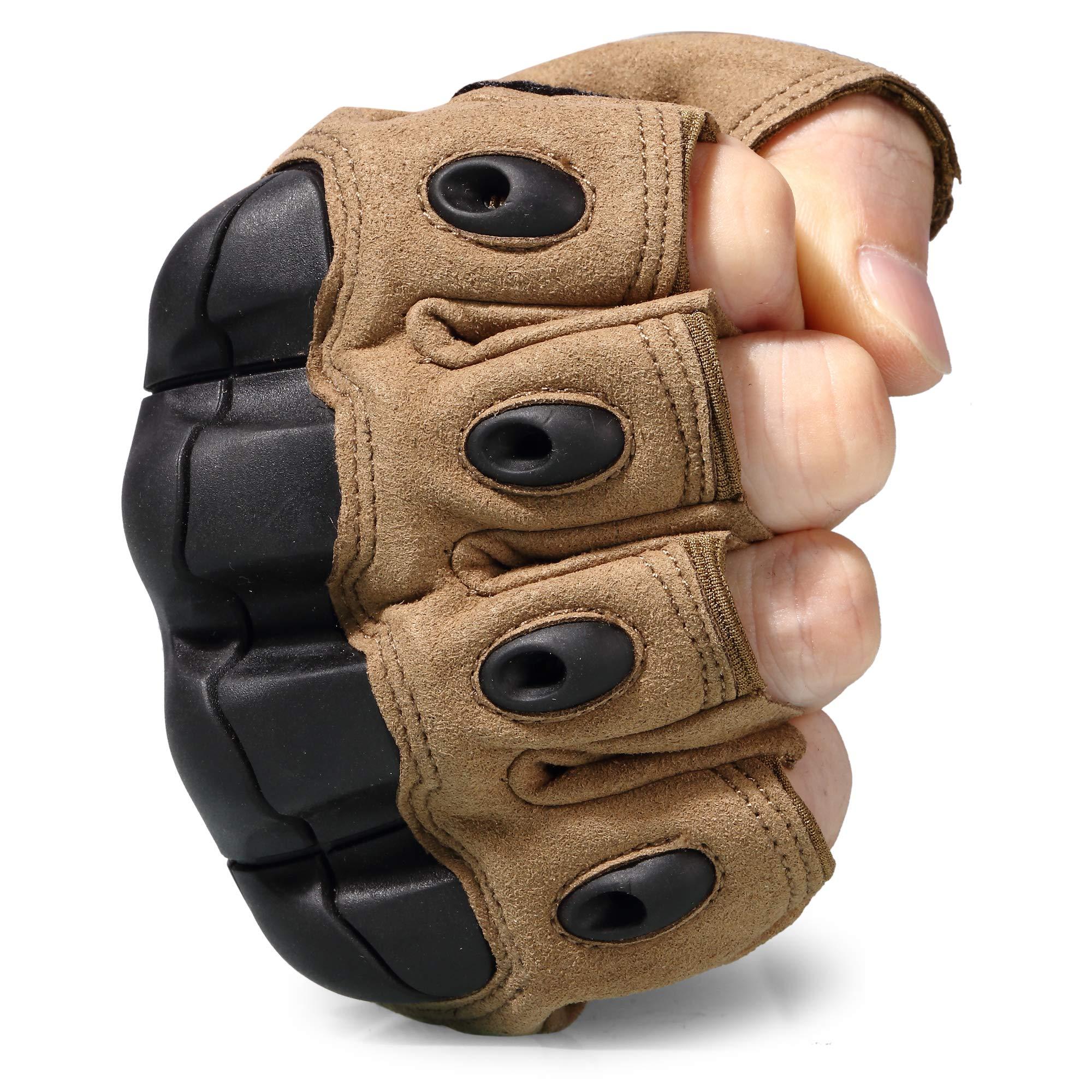 WTACTFUL WTACTFUL Tactical Gloves Fingerless Half Finger Gloves for Driving Paintball Airsoft Riding Motorcycle Motorbike Hunting Cycling Work Men Women Size Medium Brown
