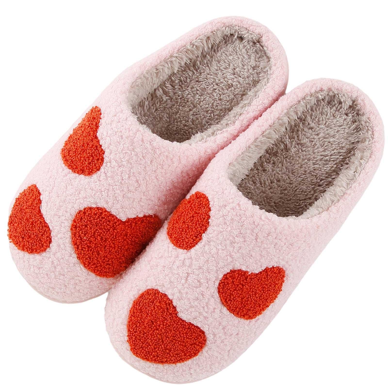 HIPINISS HIPINISS Pink Heart Slippers for Women Men - Fluffy Memory Foam House Shoes - Indoor Outdoor Valentine's Day Mother's Day Gifts - Pink Heart 43-44