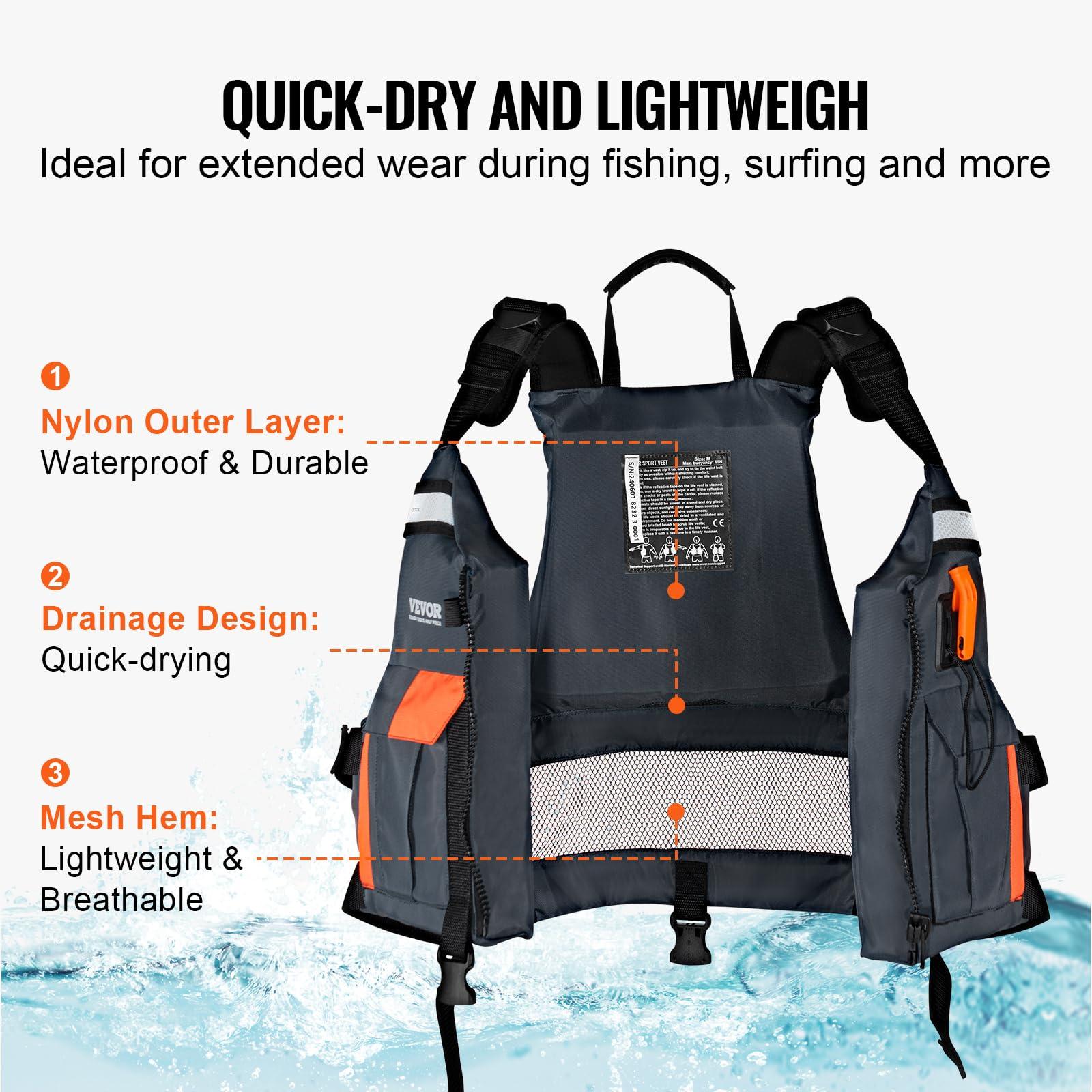 VEVOR VEVOR Life Vest for Watersports (PFD), Life Jacket with Waterproof Nylon & 85N Buoyancy, Life Vest/Jacket for Any Water Activity-Fishing, Kayaking, Surfing and More, Men and Women M