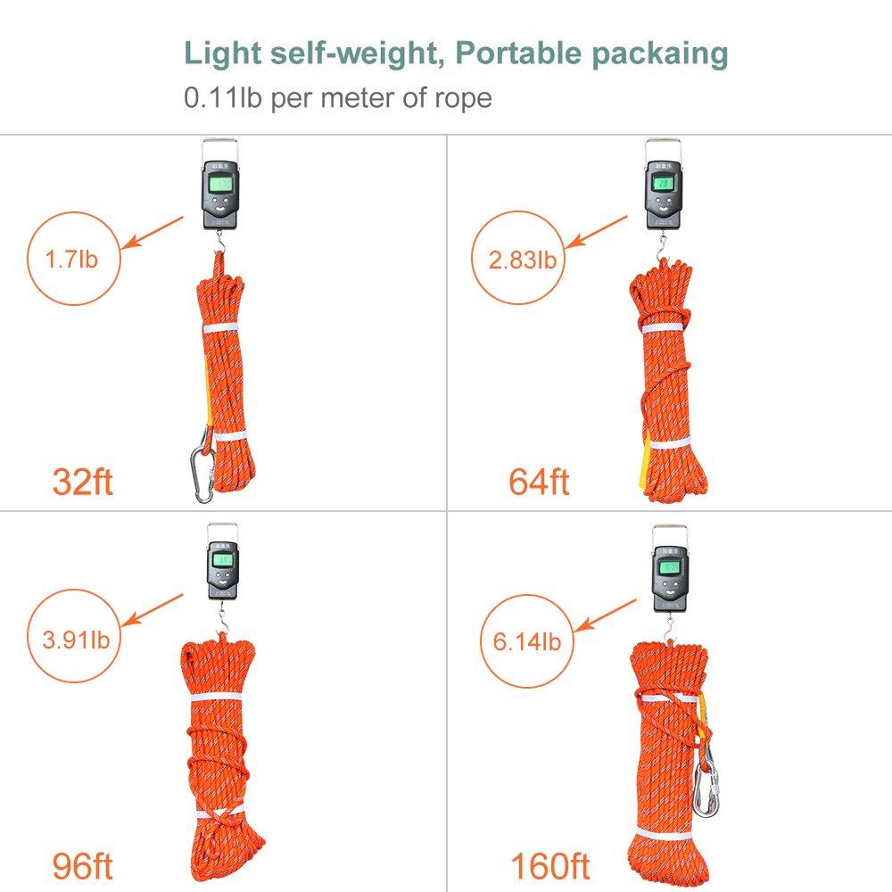 X XBEN X XBEN Outdoor Climbing Rope 10M (32ft) Rock Climbing Rope, Escape Rope Climbing Equipment Fire Rescue Parachute Rope (32 Foot) - Orange