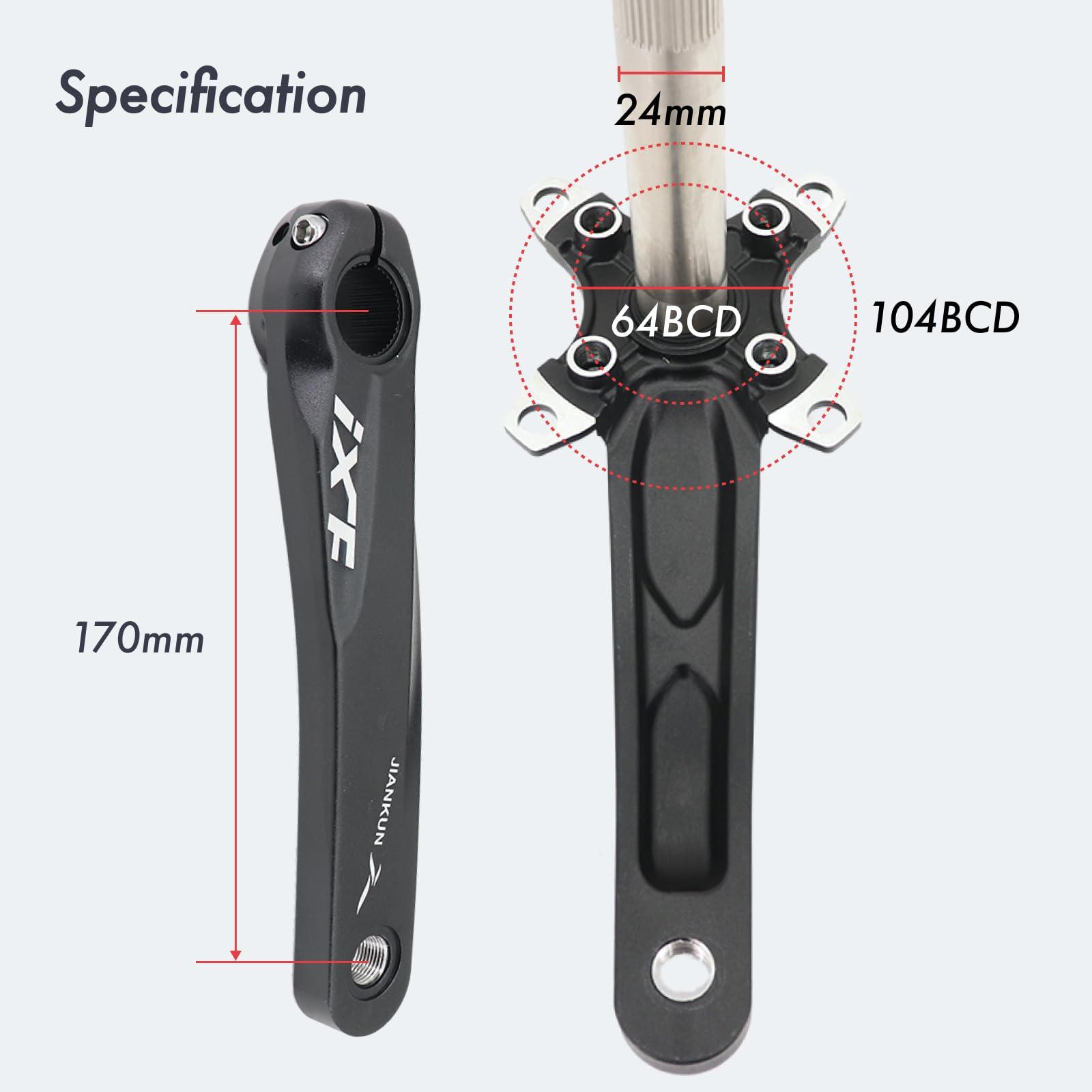 DJC Components DJC Bike Crankset 104BCD with Chainring BSA Bottom Bracket with Spindle for MTB 1x 2X 3X Speed Mountain Bike Black Red Oilslick 170mm 175mm (170mm Black, Round 38T)