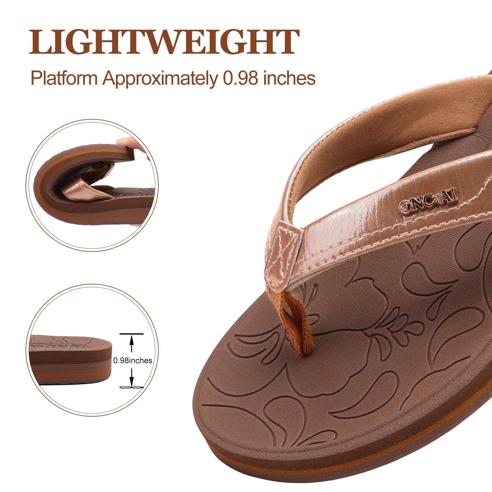 ONCAI ONCAI Women's Flip Flops Comfortable Summer Beach Thong Sandals for Women 2025 with Cushion Walking Arch Support Yoga Mat Indoor Outdoor Soles Brown Size 8
