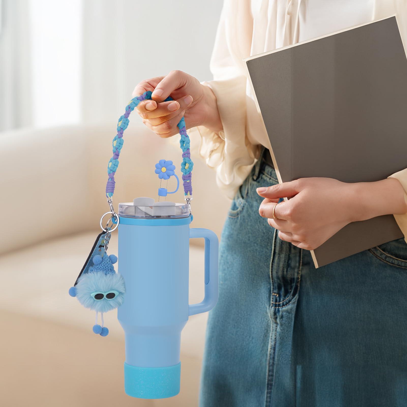 JUNIQUTE 6PCS Use for Stanley Cup Tumbler Accessories 40oz 30oz,Compatible with Stanley Cup Tumbler Water Bottle Handle Sling Strap for Carrying (blue)