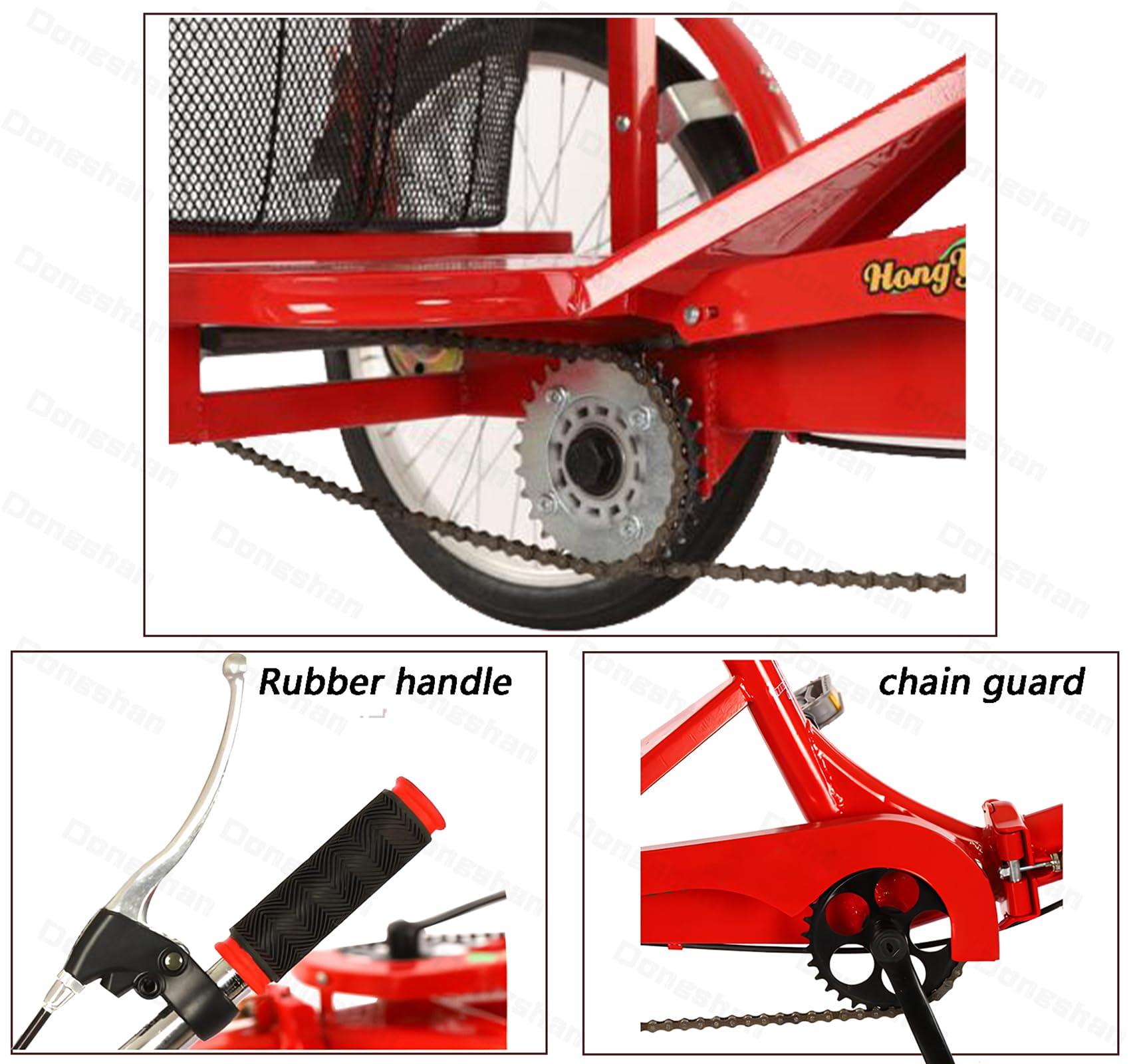 DONGSHAN Adult Tricycle Folding Bicycle Comfortable seat 3 Wheel Bicycle Rear Enlarged Vegetable Basket Double Chain 20inch Shock Absorber Front Fork for Parents and Children Maximum Load 440lbs (Red)